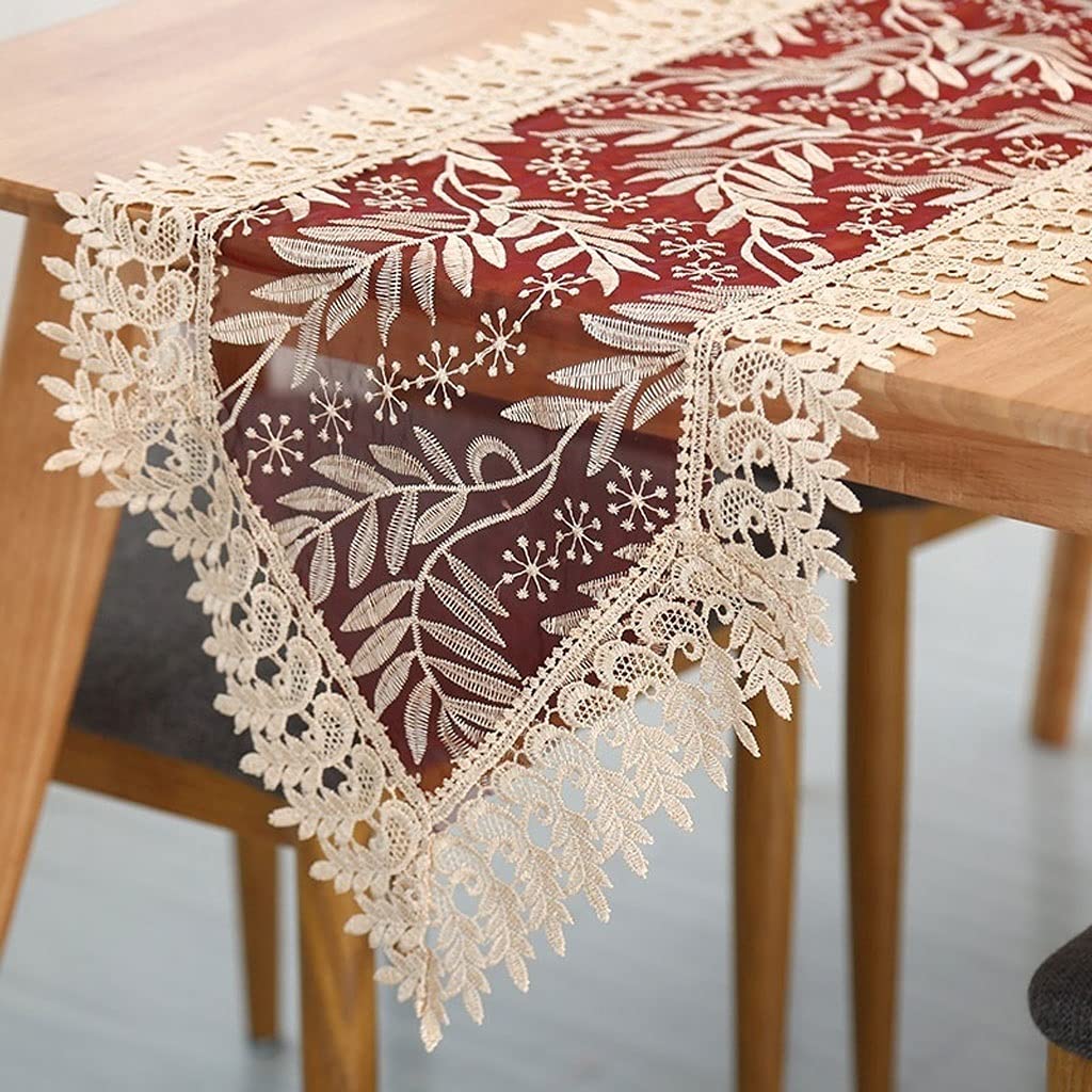 Embroidered Floral Lace Table Runner 40x200cm - Elegant Hollow Flower Design for Dining Table, Kitchen, Wedding & Christmas Decor - Home Decoration Tablecloth for Parties & Special Occasions
