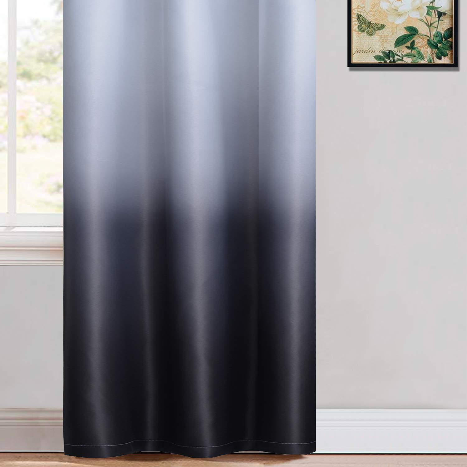 Yakamok Blackout Curtains - Thermal Insulated Room Darkening Window Drapes with White to Black Gradient Design, Thickening Polyester Fabric, Grommet Top (2 Panels, 42x84 Inch) - Perfect for Living Room & Bedroom Light Control and Energy Efficiency