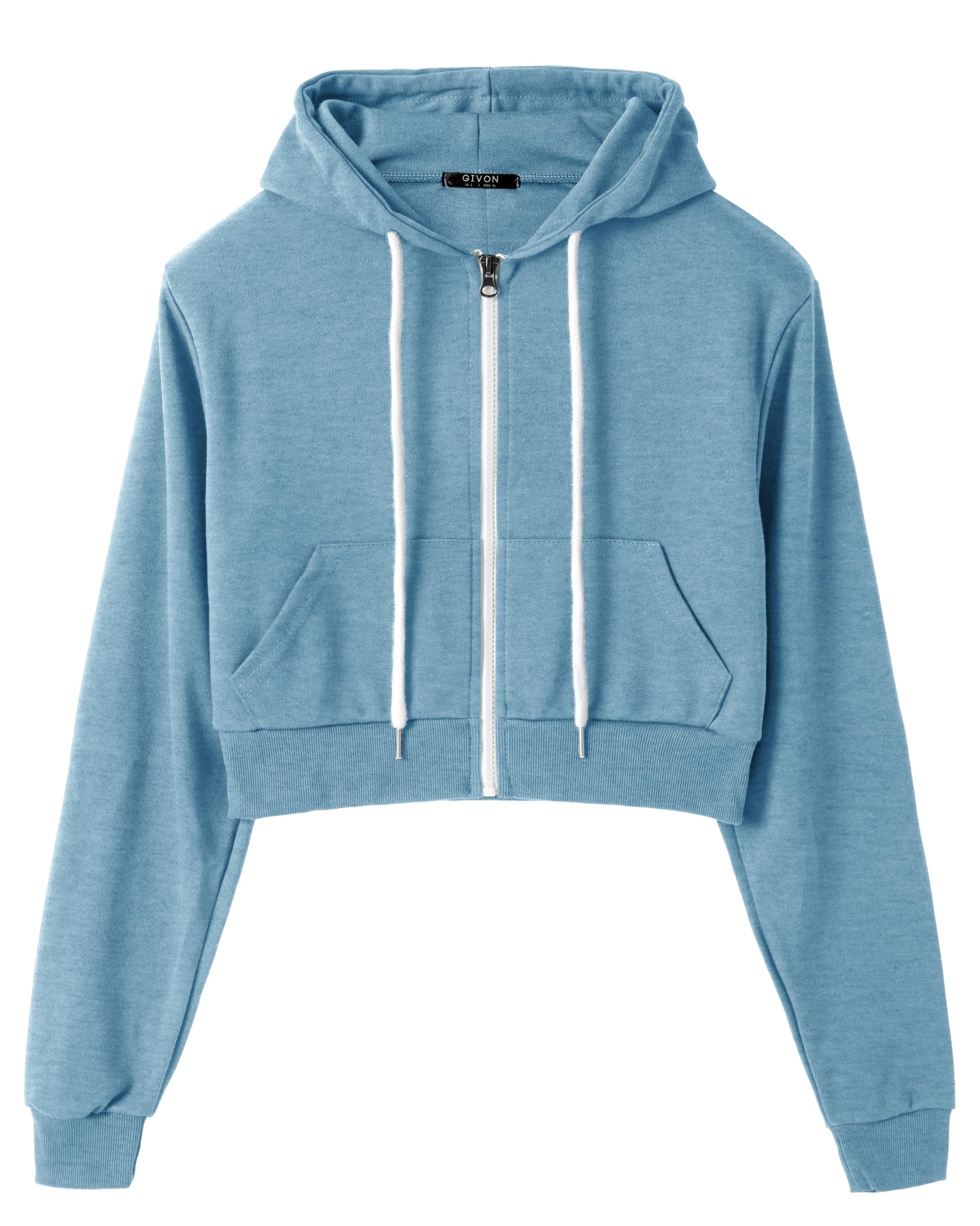 GIVON Women's Lightweight Slim Fit Cropped Zip Up Hoodie with Long Sleeves - Casual Streetwear for Spring & Fall | Perfect for Gym, Running, and Everyday Wear