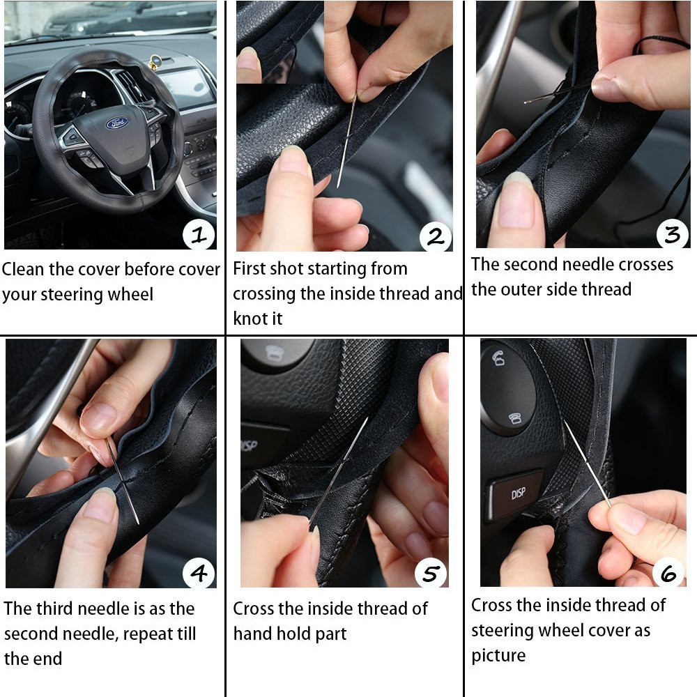 Premium Universal Car Steering Wheel Cover - Microfiber Leather DIY Stitch-On Wrap (14.5-15.25 Inch, Black) with Needle & Thread Kit | Non-Slip Grip for Comfort & Style | Perfect for Daily Commute & Road Trips