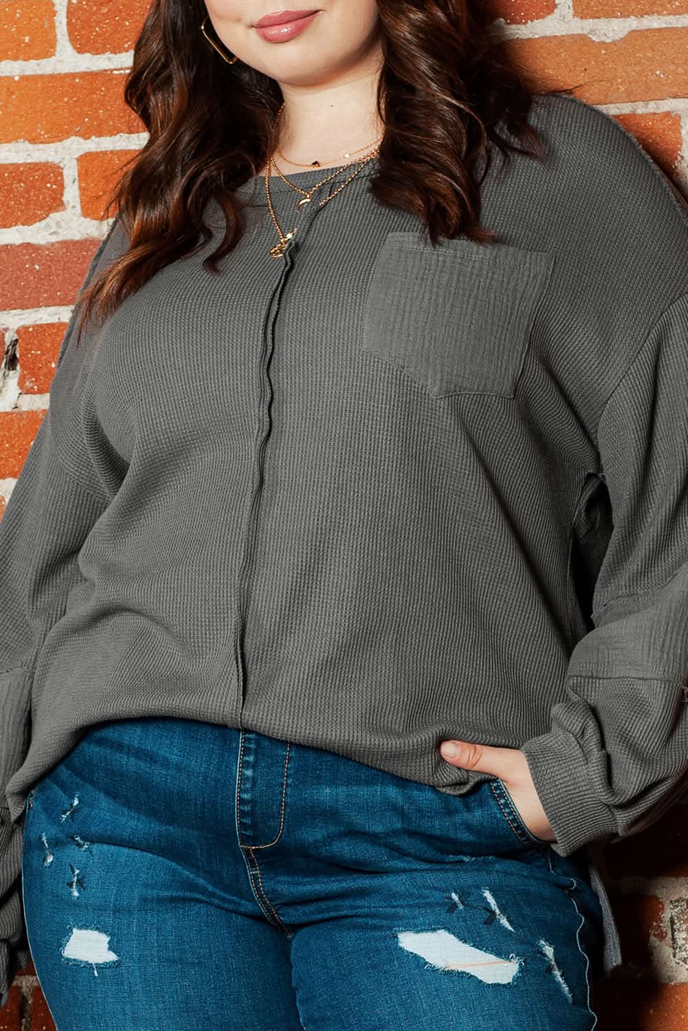Stylish Dark Grey Plus Size Women's Tops - Flattering Casual & Work Blouses for Curvy Figures | Perfect for Office, Date Night & Everyday Wear