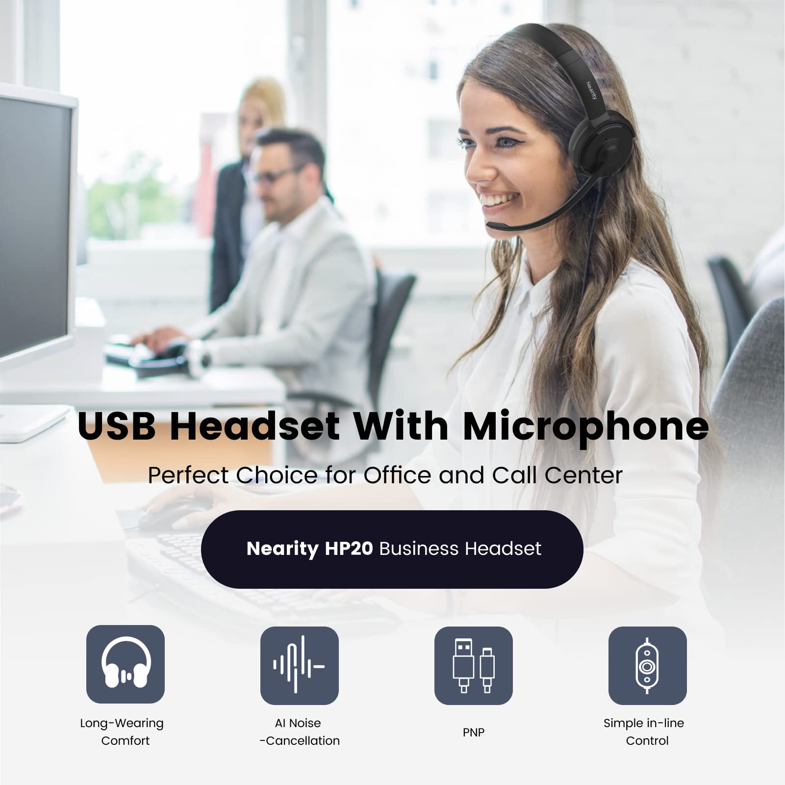 HP20 Wired Computer Headset with Noise Cancelling Microphone - USB/Type-C On-Ear Headphones for PC, Mac, Laptop & Tablet - Perfect for Office, Home & Business Conference Calls