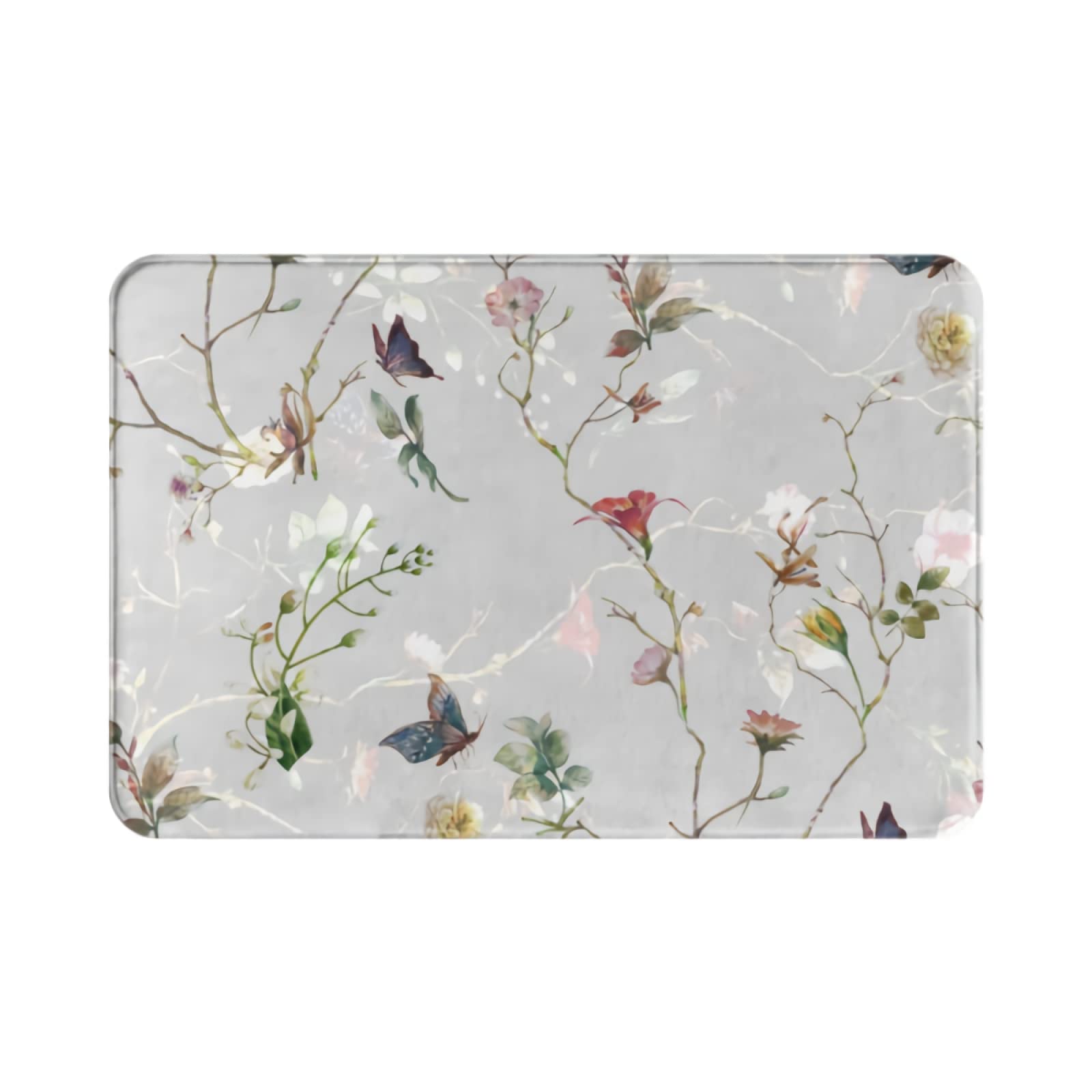 Vintage Floral Butterfly Non-Slip Bath Mat Set - Washable Flannel Bathroom Rug, Kitchen Floor Mat, Bedroom Carpet (15.7x26.3 Inch) - Perfect for Entryway, Indoor Decor & Cozy Home Accents