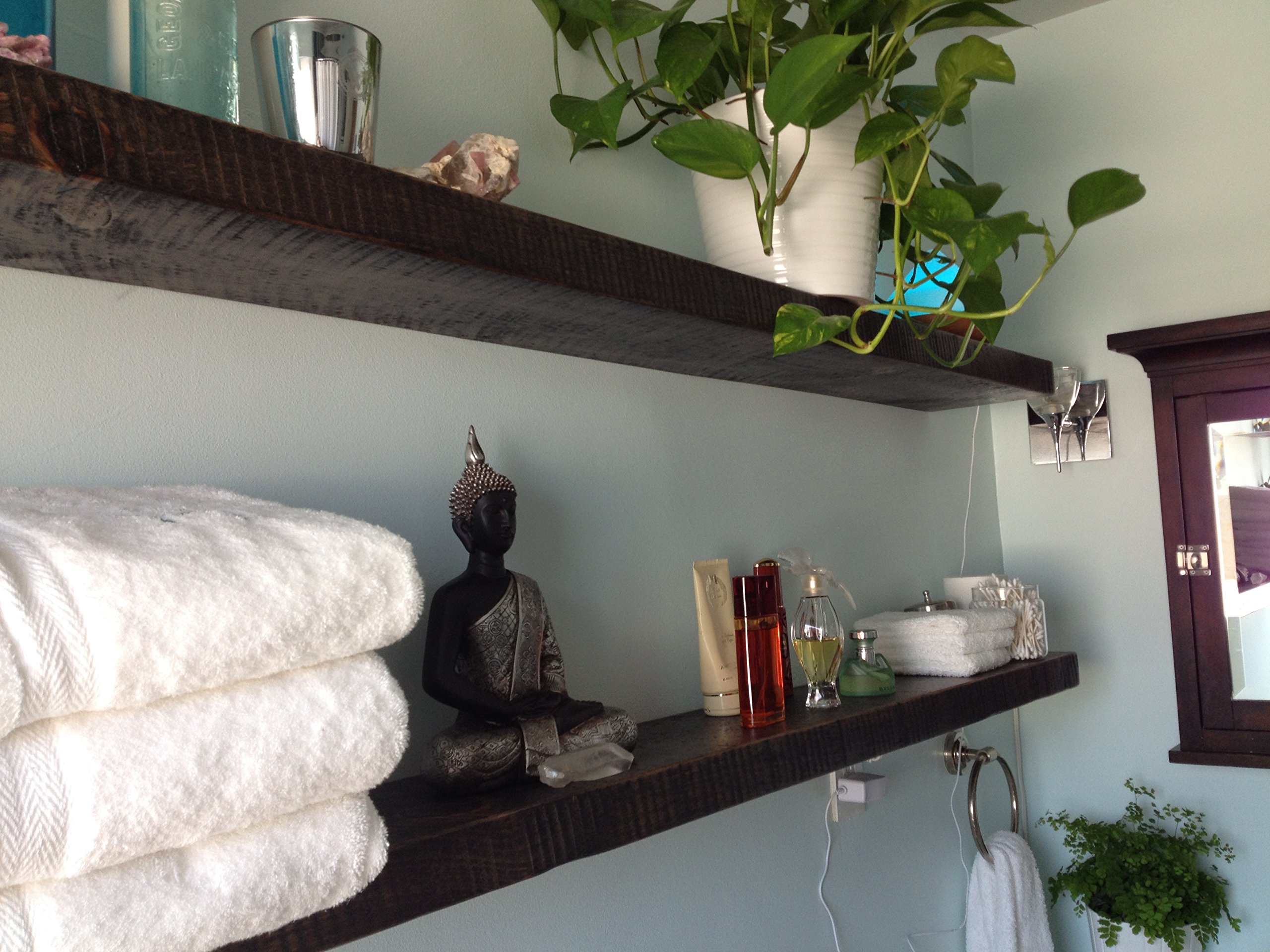 Joel's Antiques - 72 Inch Solid Wood Floating Shelves for Wall - Natural Wood Heavy Duty Rustic Fireplace Mantel & Bookshelf - Perfect for Living Room, Bedroom, Office Decor - Mocha Brown 72x10x2 Inches - Wall Mounted Shelf for Displaying Books, Photos, Plants and Home Decor