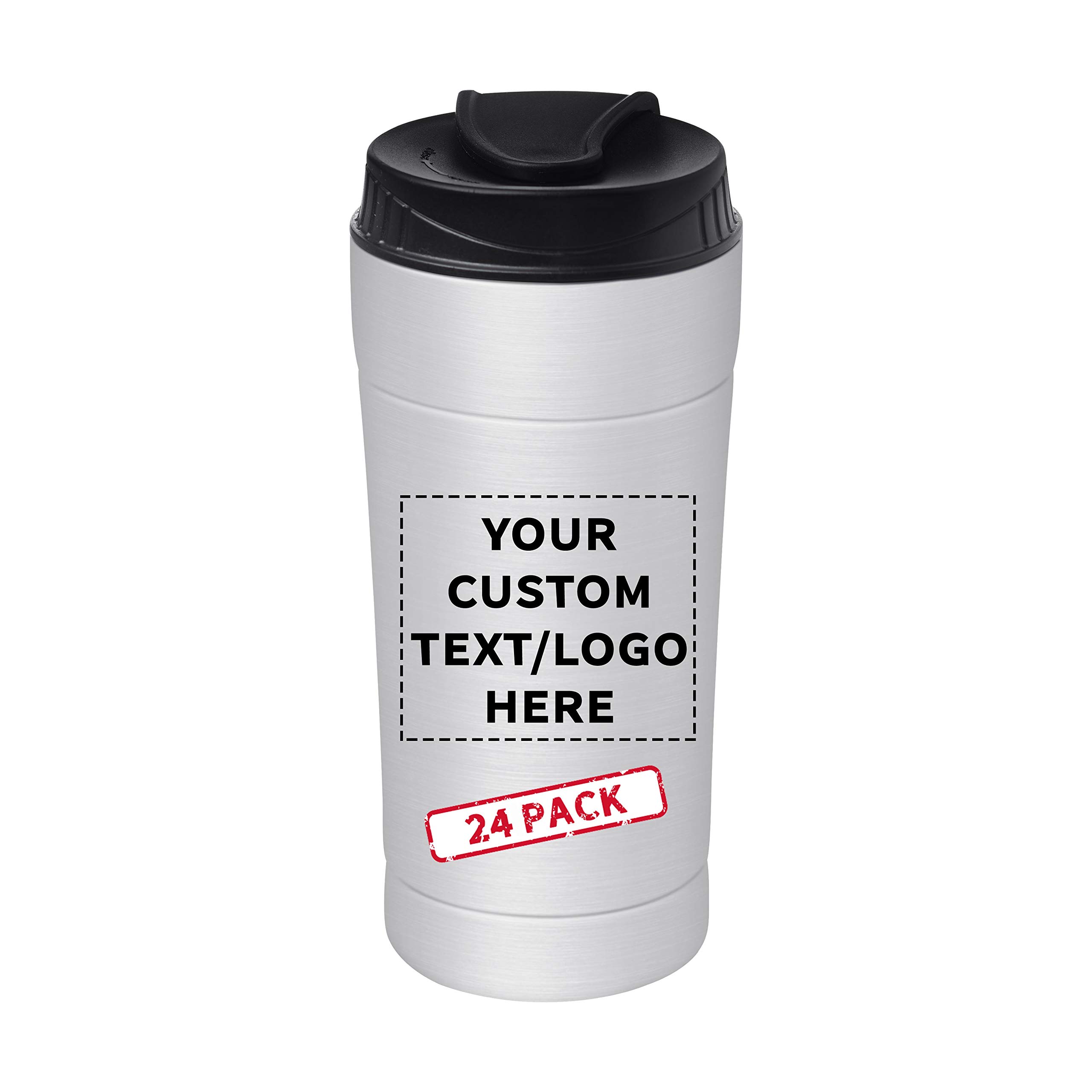 Custom 16oz Insulated Travel Coffee Tumblers with Personalized Text/Logo - 24 Pack Stainless Steel Vacuum Mug - Perfect for Office Gifts, Corporate Events & Outdoor Adventures