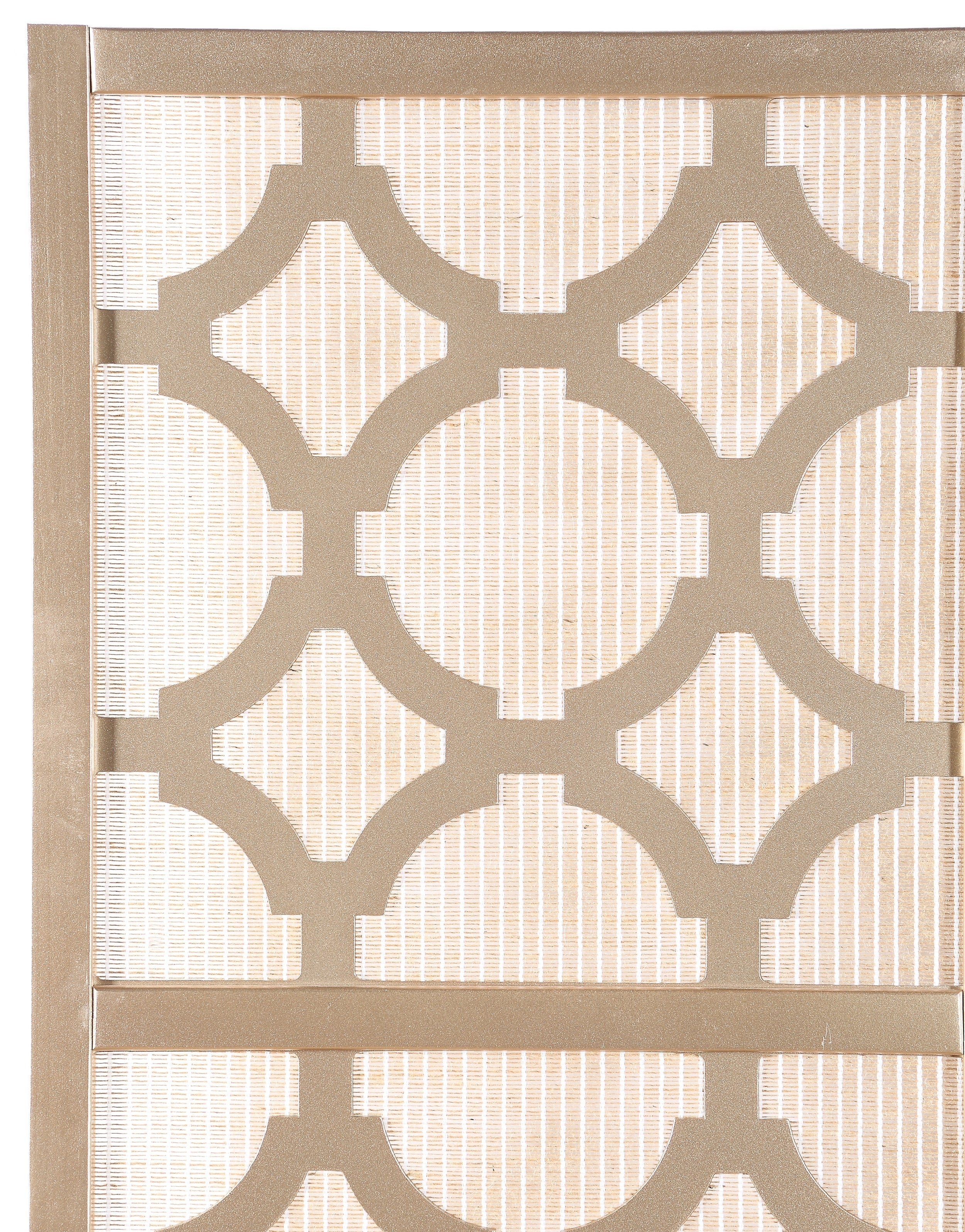 Roundhill Furniture Quarterfoil Diamond Design 4-Panel Room Divider in Gold - Perfect for Living Room, Bedroom, and Office Space Partition