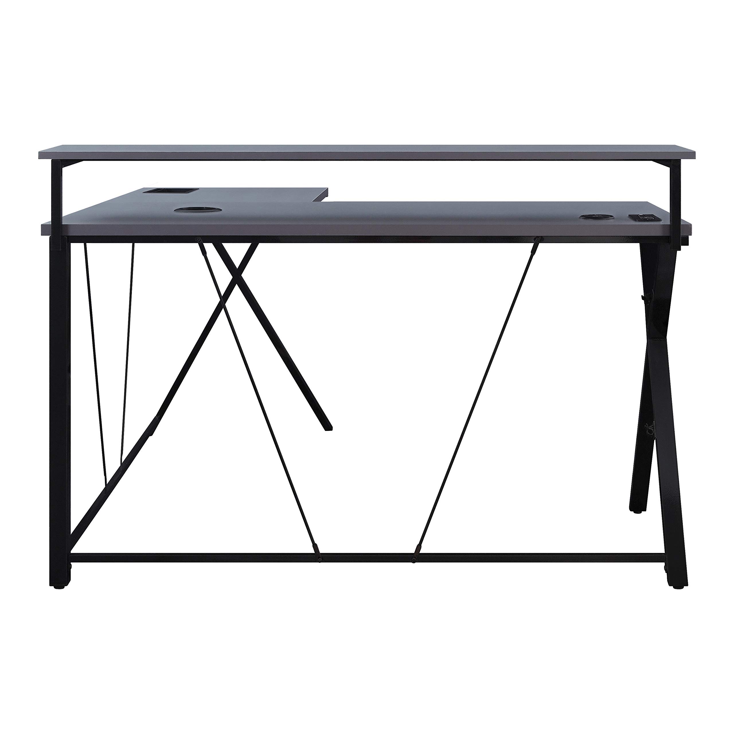OSP Home Furnishings L-Shaped Gaming Desk with RGB LED Lights - Ergonomic Computer Desk for Gamers & Streamers, Black | Perfect for Gaming Setups, Home Office & Esports Battlestations