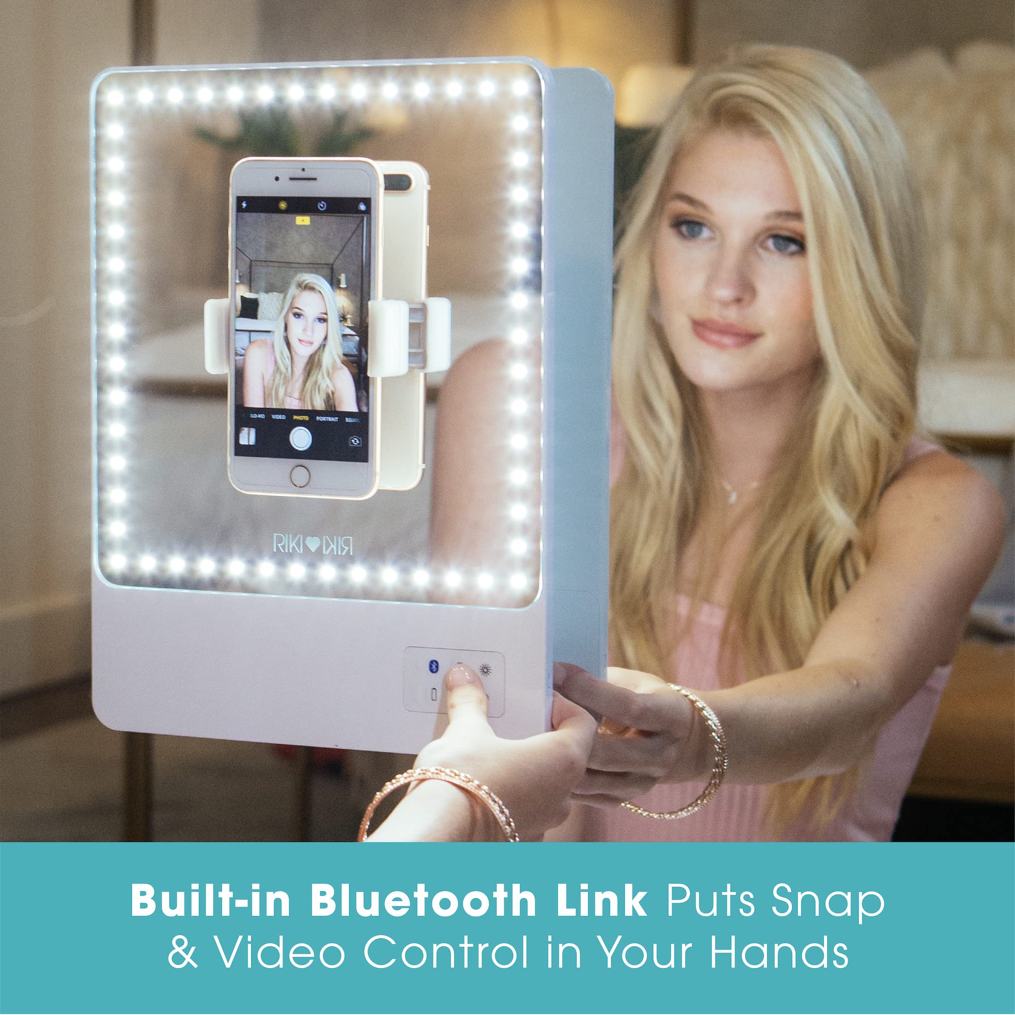 RIKI LOVES RIKI LED Vanity Mirror with Lights & Bluetooth - Portable Lighted Makeup Mirror with 10X Magnification, Adjustable Stand & Phone Holder | 5 Brightness Levels, HD Daylight Lighting for Makeup Application, Skincare & Hair Styling at Home or Travel