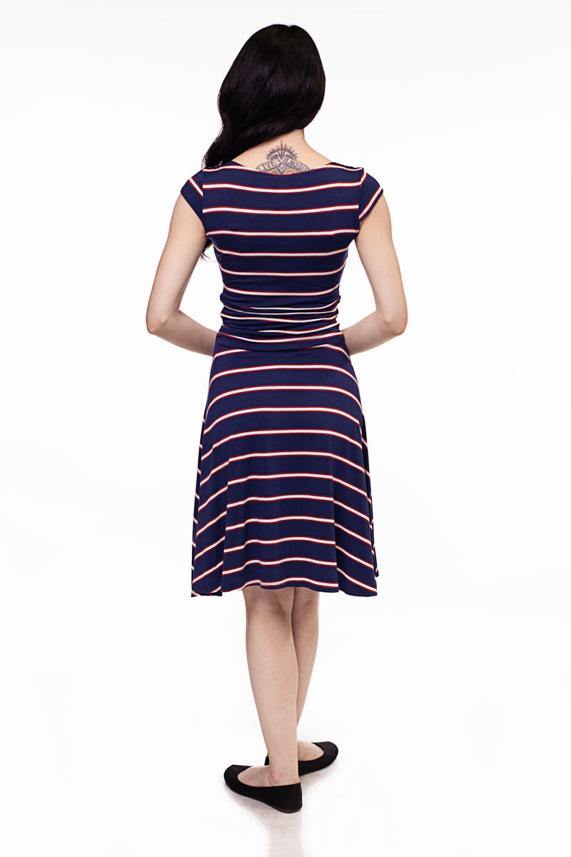 Amelia Navy Stripes Dress for Women - XS Size Only | Perfect for Casual Outings, Office Wear & Summer Fashion