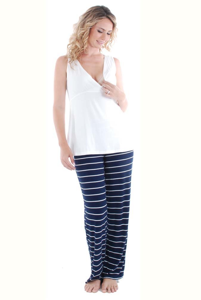 5-Piece Maternity & Nursing Pajama Set - Soft Cotton Breastfeeding Sleepwear for Mom and Baby | Comfortable Pregnancy & Postpartum Lounge Wear for Nursing Mothers