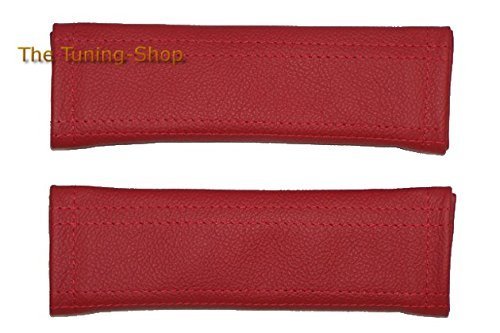 Premium Genuine Leather Seat Belt Covers with Red Stitching (22cm x 6cm) - Comfortable Shoulder Pads for Car, SUV, Truck - Perfect for Long Drives & Daily Commutes