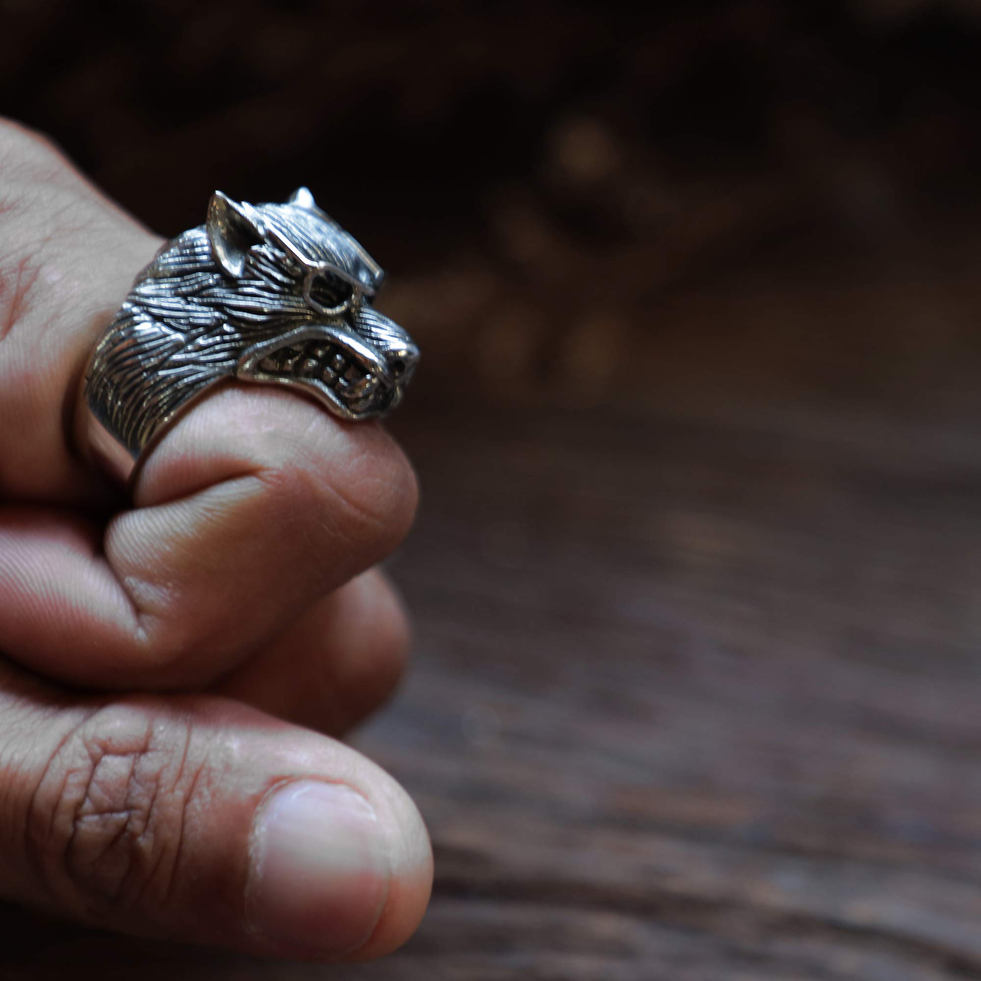 Wolf Odin Glasses Viking Ring for Men - 925 Sterling Silver Biker Skull Gothic Fox Boho Jewelry - Perfect for Viking Cosplay, Biker Fashion & Gothic Style Accessories