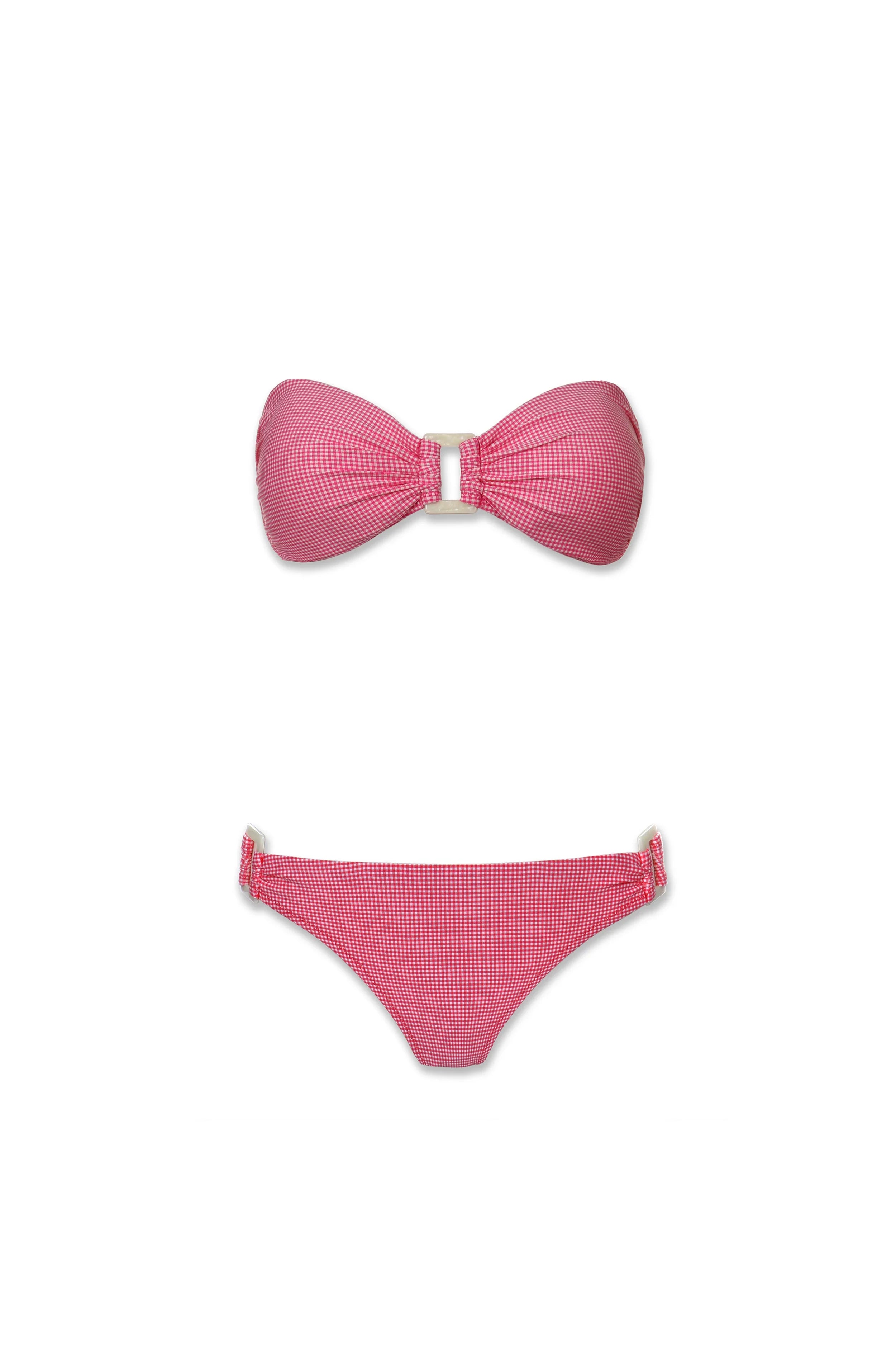 Hook Back Shell Bandeau Top - Pink Gingham Bikini Top for Women | Beachwear, Swimwear, Pool Party, Summer Vacation Outfit
