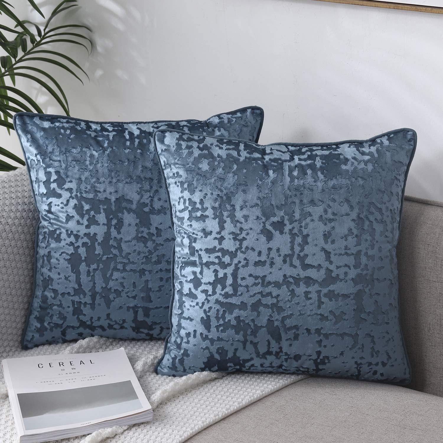 NianEr Soft Velvet Throw Pillow Covers Set of 2 - 20x20 Inch Square Decorative Couch Pillows for Sofa, Bed, Living Room - Blue Velour Accent Pillow Cases | Perfect for Home Decor, Cozy Reading Nook & Lounge Areas