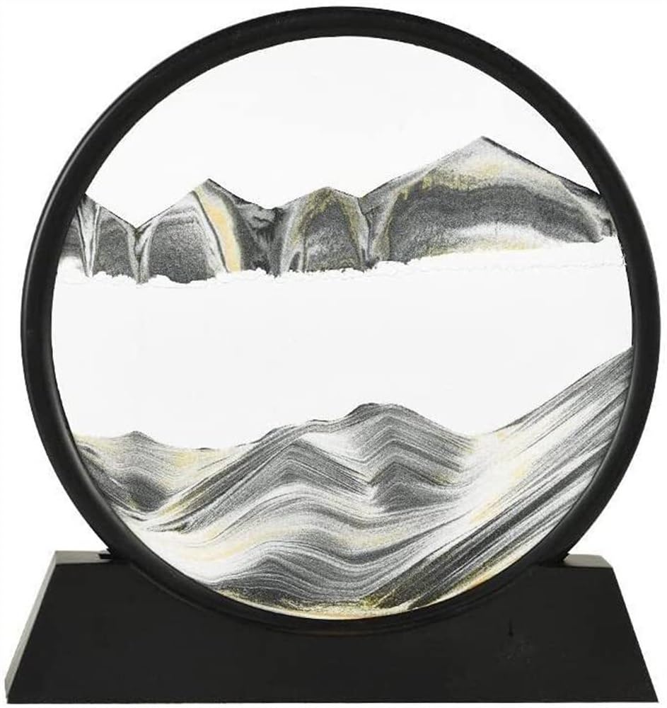 3D Moving Sand Art Picture - Deep Sea Sandscape Liquid Motion Decor | Round Glass Sand Painting for Relaxation | Large Desktop Decoration & Toy for Adults & Kids | Perfect for Home Office, Meditation & Stress Relief Gifts