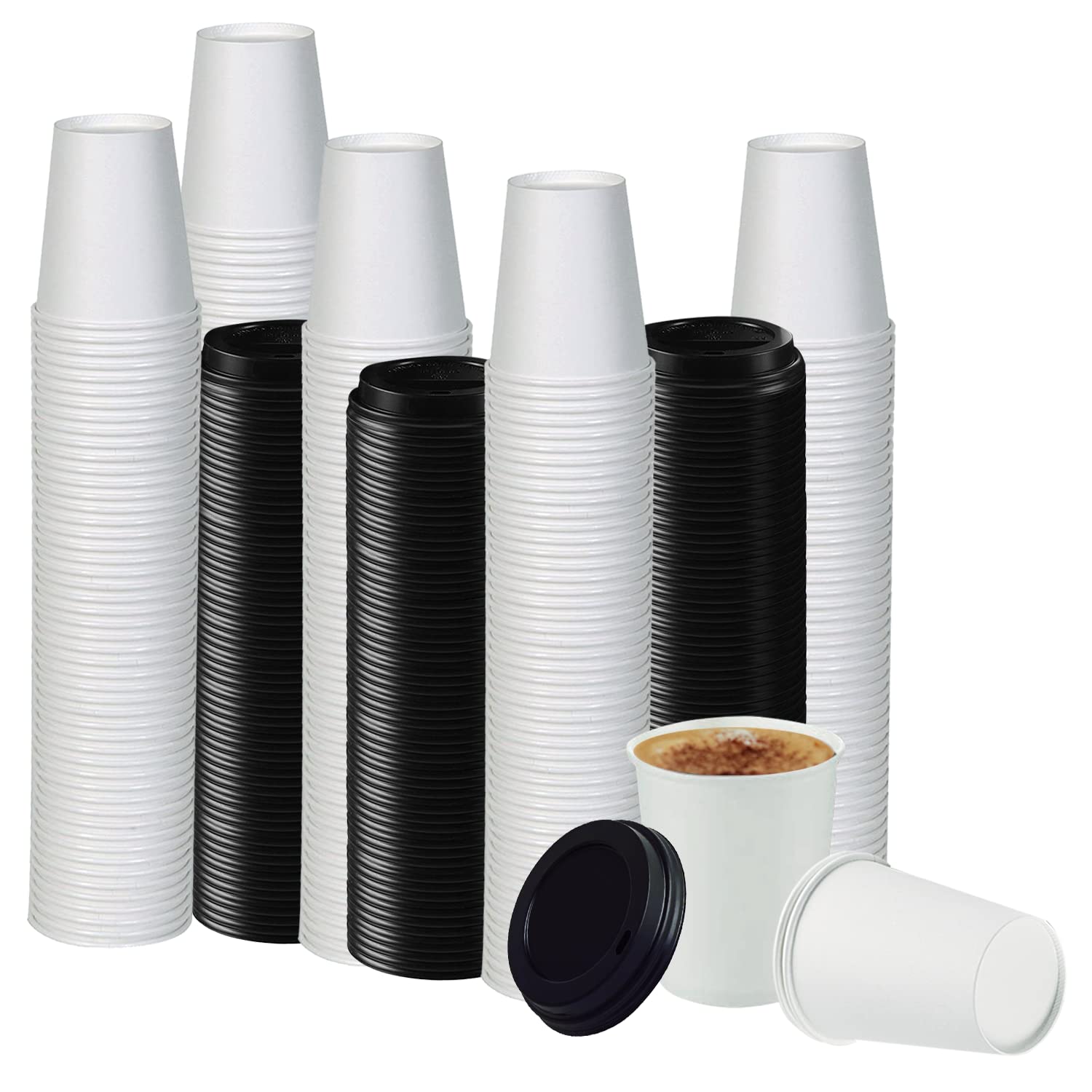Smygoods 12oz Disposable Coffee Cups with Lids - 100 Pack Bulk Coffee & Tea Cups for Hot/Cold Beverages - Perfect for Office, Cafes, Restaurants, and Home Use