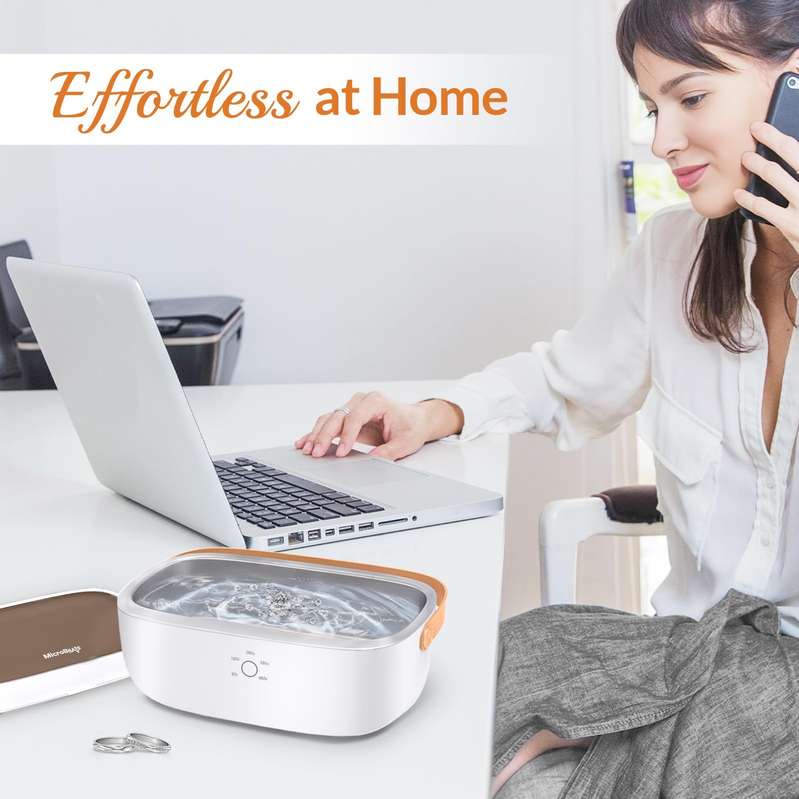 Professional Ultrasonic Cleaner 425ml - High Power 48kHz for Jewelry, Eyeglasses, Watches & Dentures - Large Tank with 5 Timer Settings & One-Touch Operation - Portable & Quiet - Perfect for Home, Travel & Professional Use
