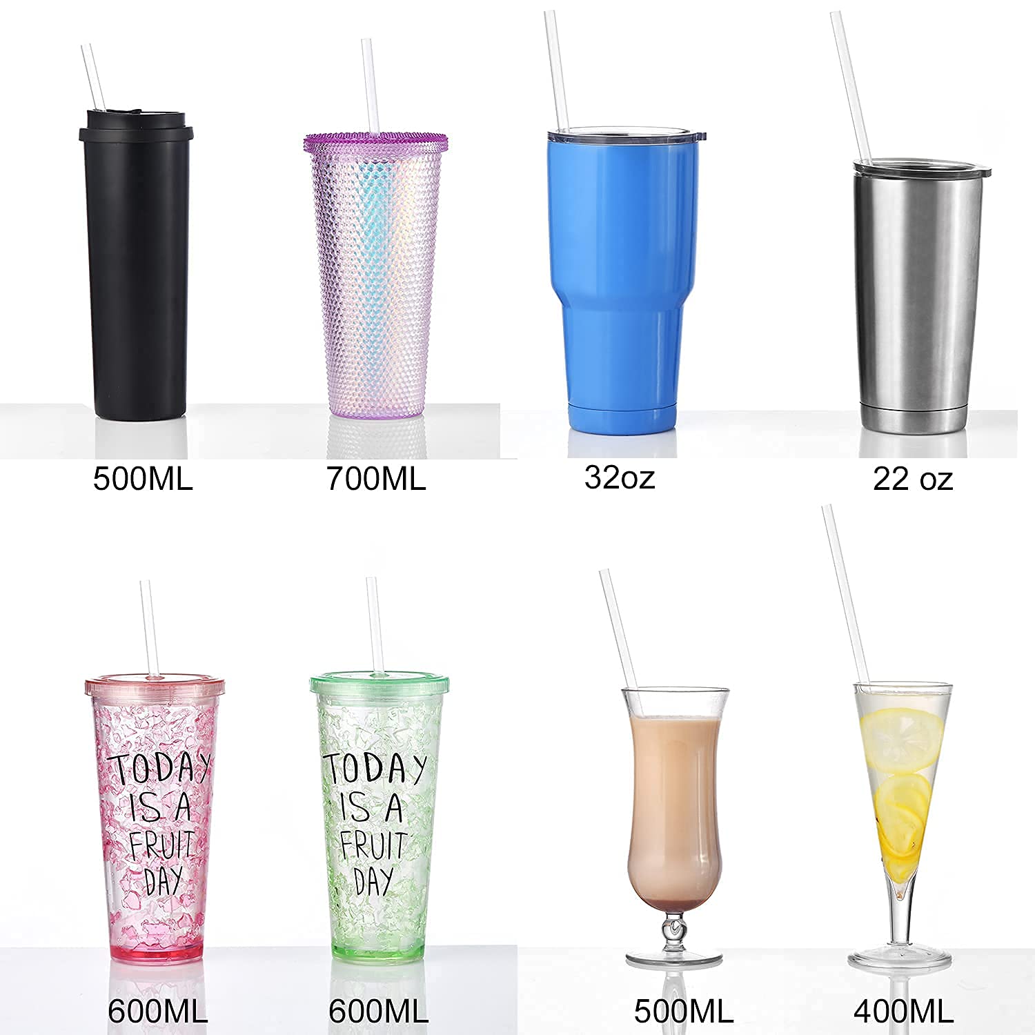 ALINK 12-Pack Reusable Clear Plastic Straws & 12 Glitter Straws for Smoothies, Cocktails, and Parties - BPA-Free Eco-Friendly Drinking Straws Set