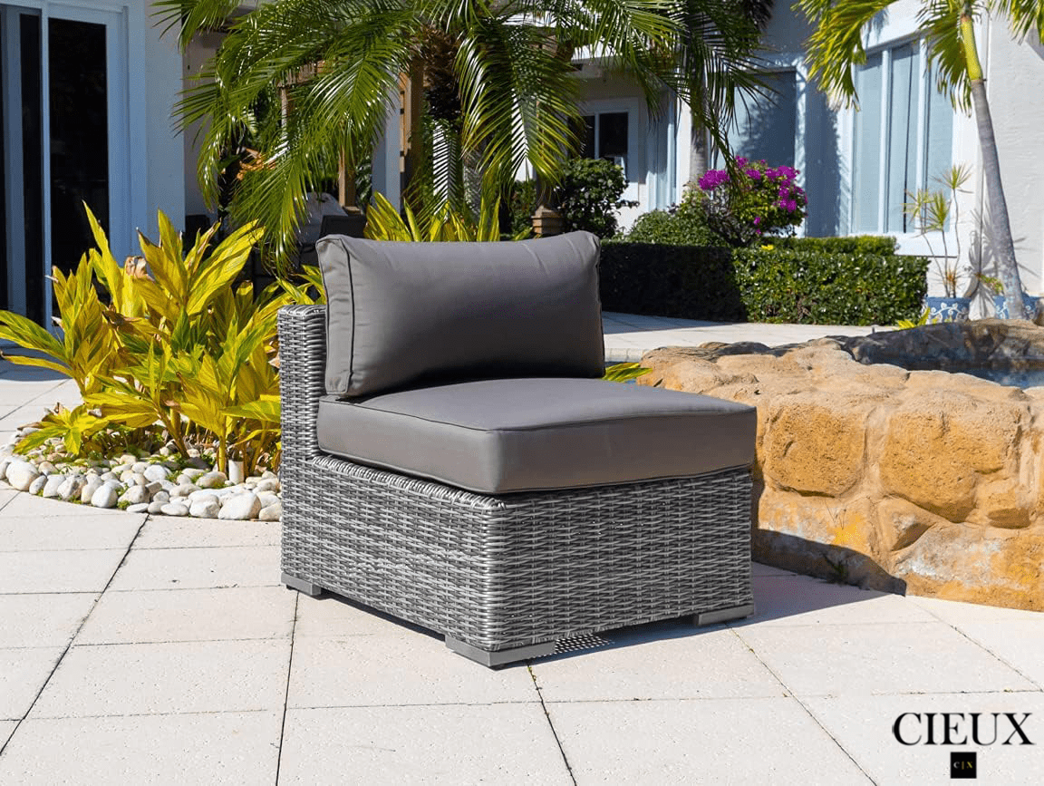 Riviera Outdoor Patio Wicker L-Shaped Sectional Sofa Set - Grey Weather-Resistant Wicker with Sunbrella Canvas Charcoal Cushions - Perfect for Backyard, Poolside & Patio Lounging