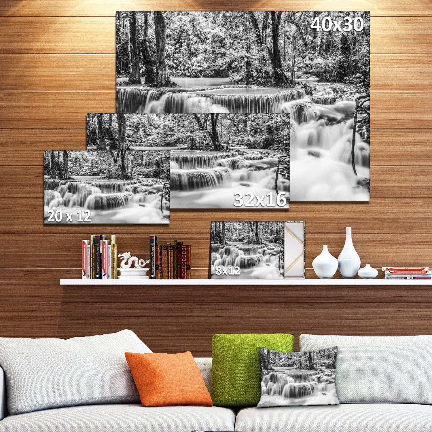 White Erawan Waterfall Landscape Canvas Wall Art Print - Nature Photography Decor for Living Room, Bedroom & Office