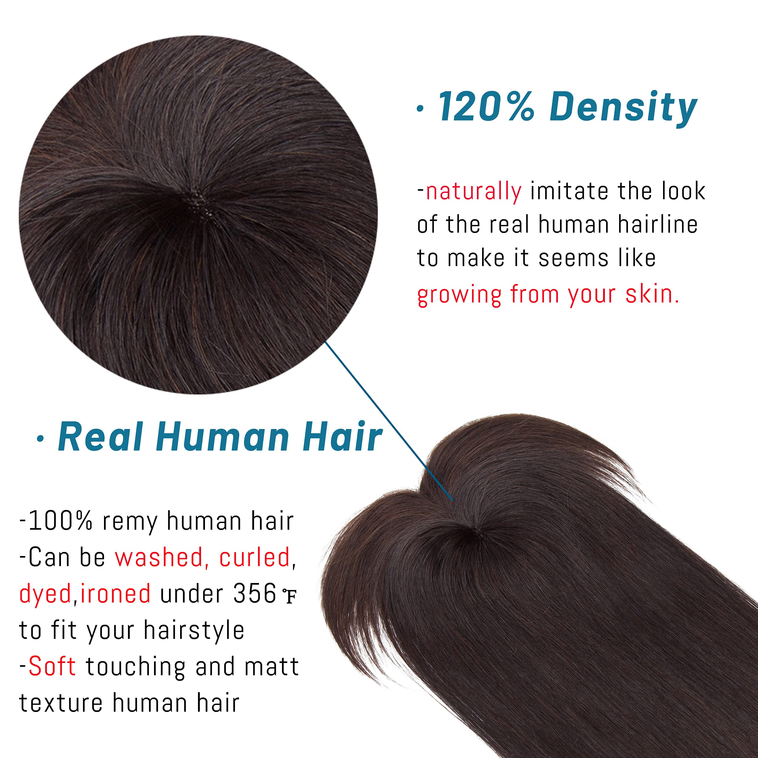 150% Density Human Hair Toppers with Bangs - S-noilite Mono Base Clip-in Hairpiece for Women (14 Inch, 38g, Dark Brown) - Perfect for Thinning Hair, Gray Coverage & Hair Loss - Ideal for Daily Wear, Special Occasions & Styling