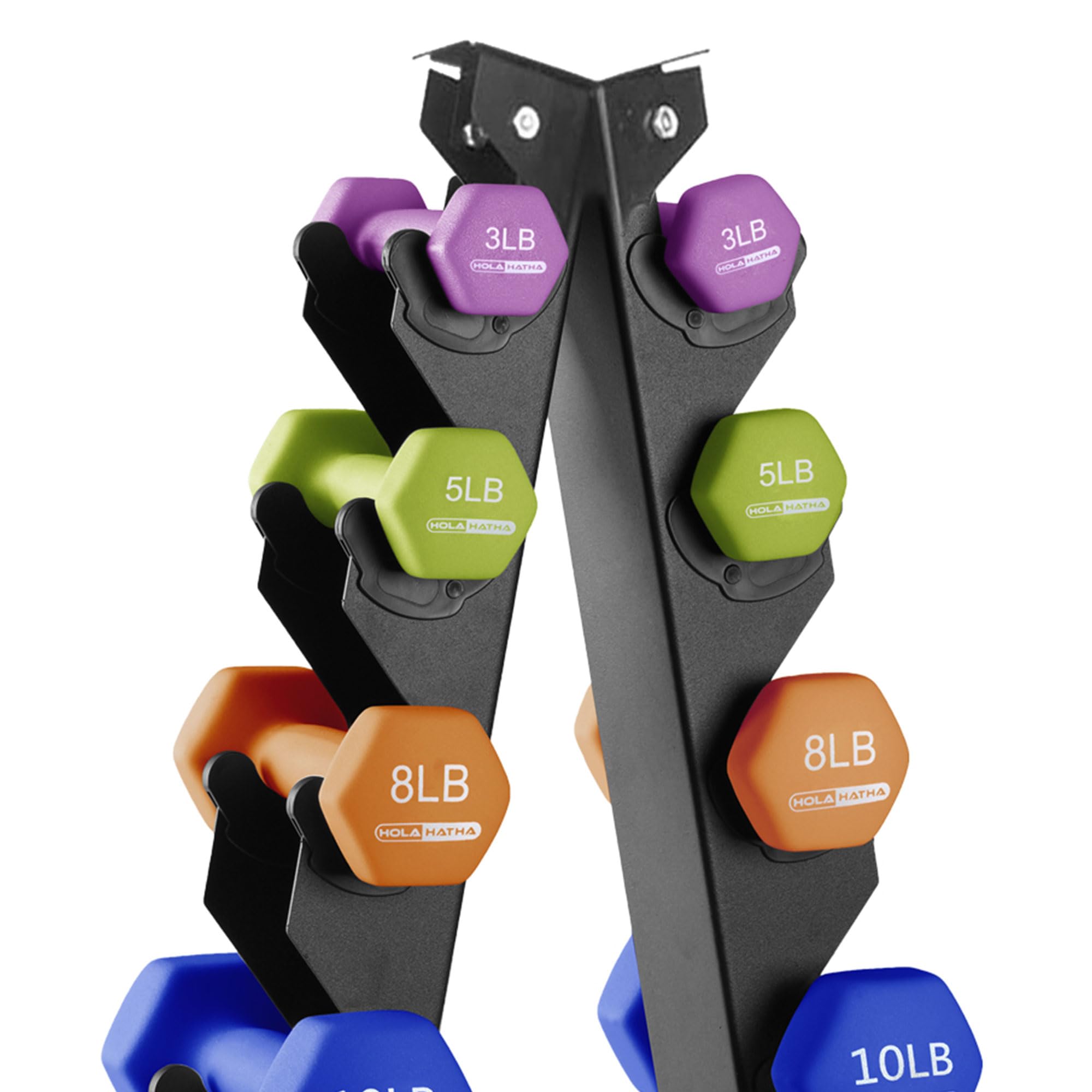 HolaHatha Neoprene Dumbbell Set with Storage Rack - 5-15lbs Free Weights for Home Gym, Strength Training & Toning | Perfect for HIIT, Yoga & Full-Body Workouts