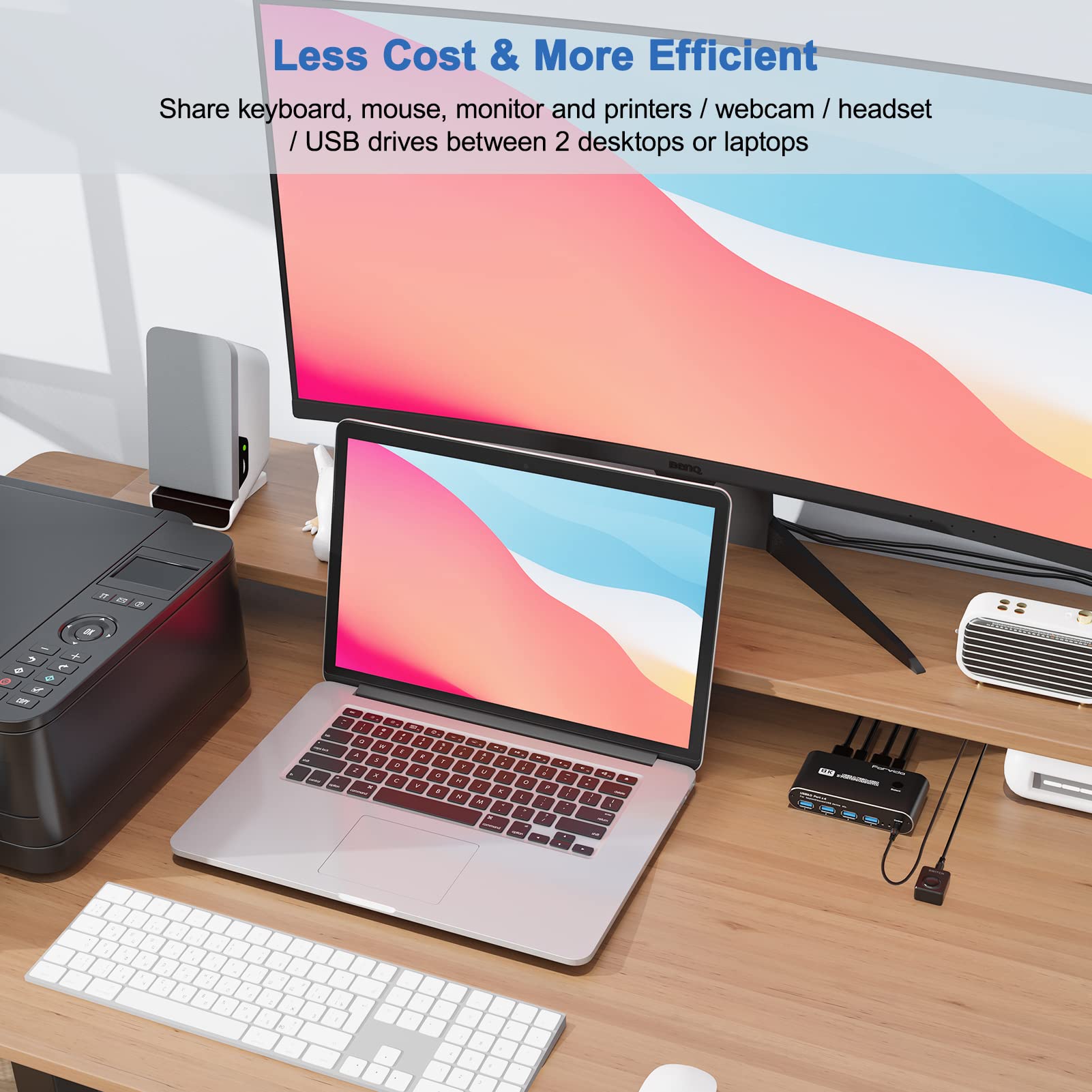 8K 60Hz KVM Switch for Dual Monitors - 2 Computer 1 Display USB Switcher with Keyboard & Mouse Sharing, 4K 144Hz 4-Port USB 3.0 Hub for PC/Mac/Laptop - Perfect for Home Office, Gaming & Multi-Tasking Workspaces