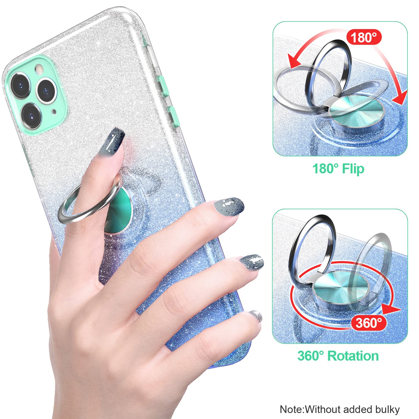 Slim Glitter Sparkly Case with 360° Ring Holder & Kickstand for iPhone 11 Pro Max (6.5