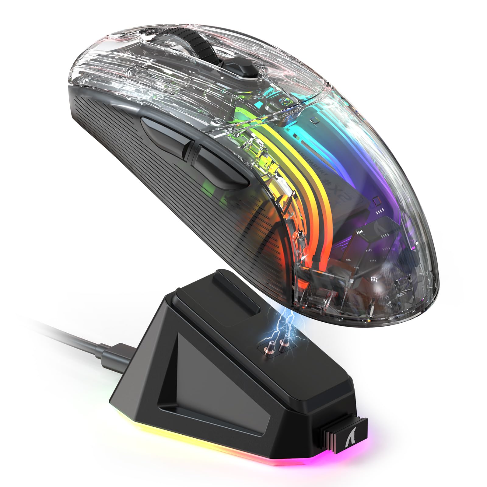 ATTACK SHARK X2 Pro Wireless Gaming Mouse - RGB Charging Dock, Tri-Mode (2.4G/Bluetooth/Wired), Silent Click, Transparent Shell, PixArt 3212 Sensor (4000 DPI), RGB Backlit - Compatible with Windows & Mac (Black) | Perfect for FPS, MOBA & Office Work