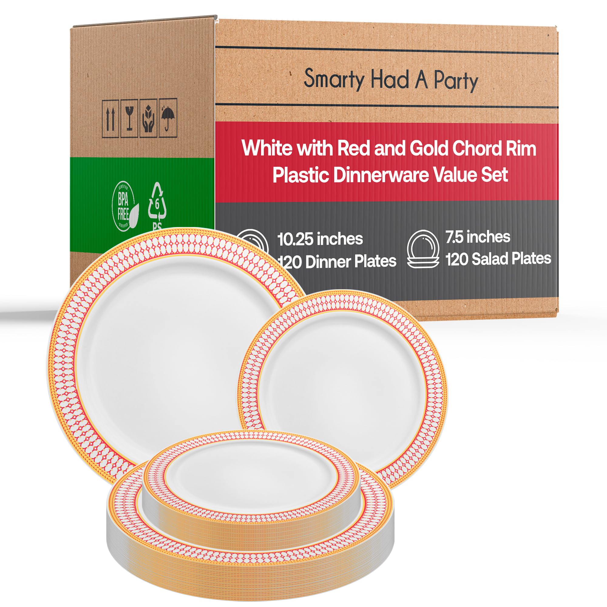 Elegant White Plastic Plates with Gold Rim - 240-Piece Disposable Dinnerware Set (120 Dinner Plates + 120 Salad Plates) for Birthday, Wedding, Party & Special Events - Perfect for Catering, Picnics & Outdoor Gatherings