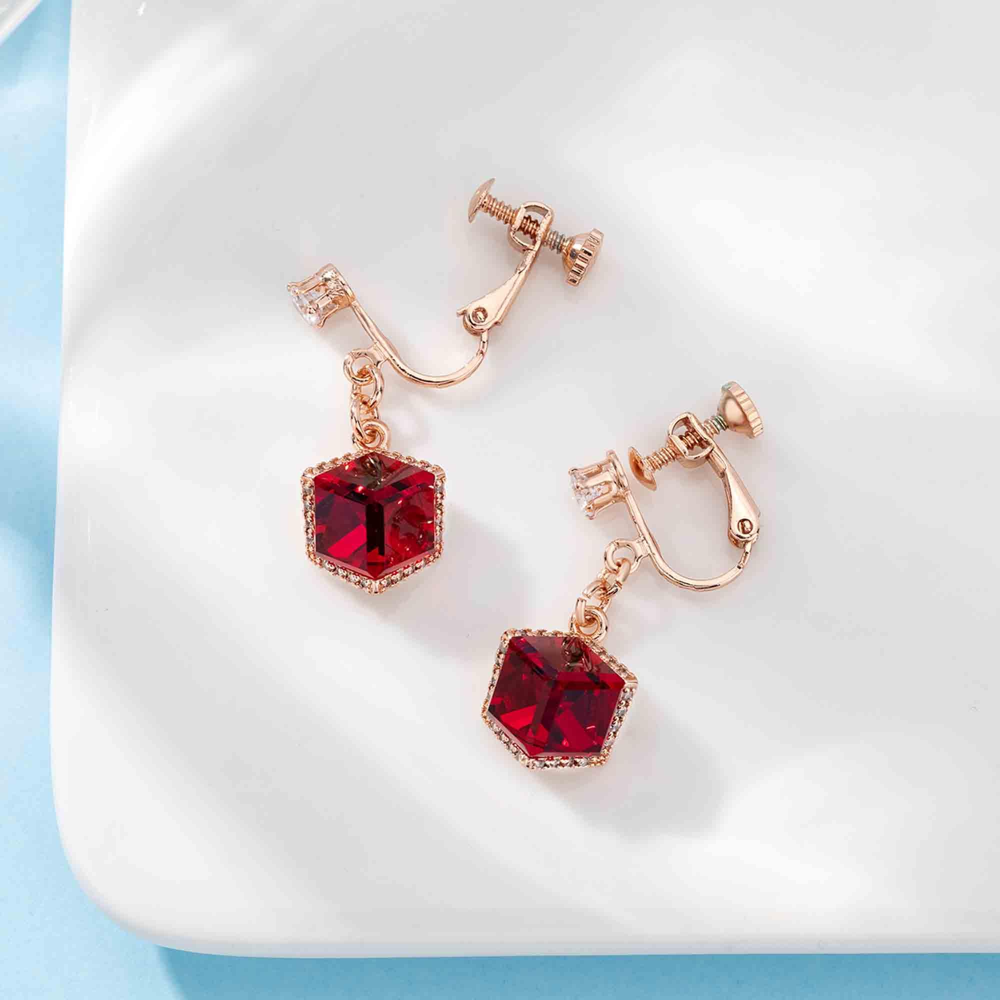 Austrian Crystal Drop Clip-On Earrings for Women - 14K Rose Gold Plated Hypoallergenic Non-Pierced Dangle Earrings | Elegant Party Wedding Jewelry Gift