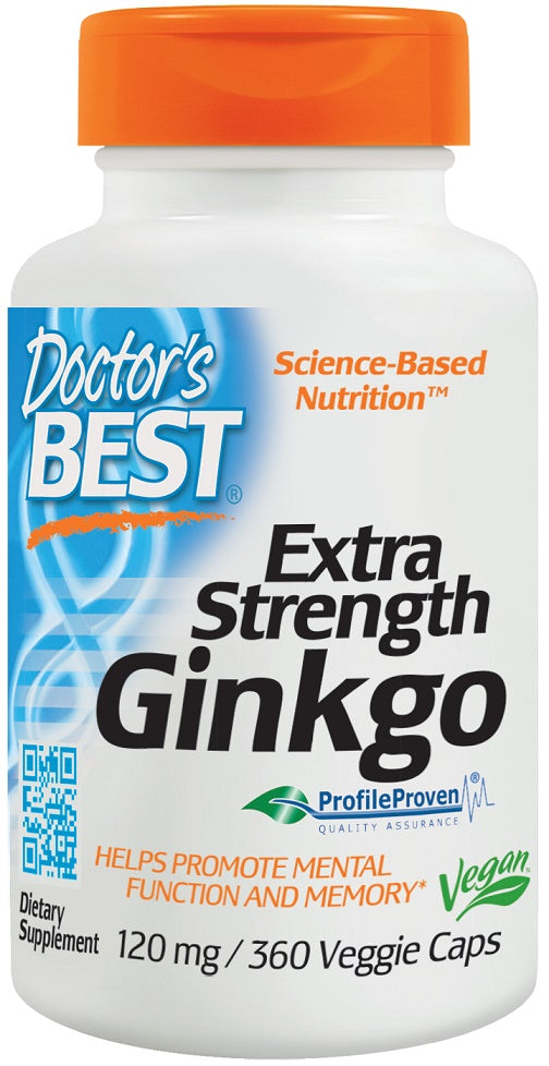 Doctor's Best Extra Strength Ginkgo Biloba 120mg - 360 Vegetarian Capsules for Memory, Focus & Brain Health - Supports Cognitive Function & Circulation