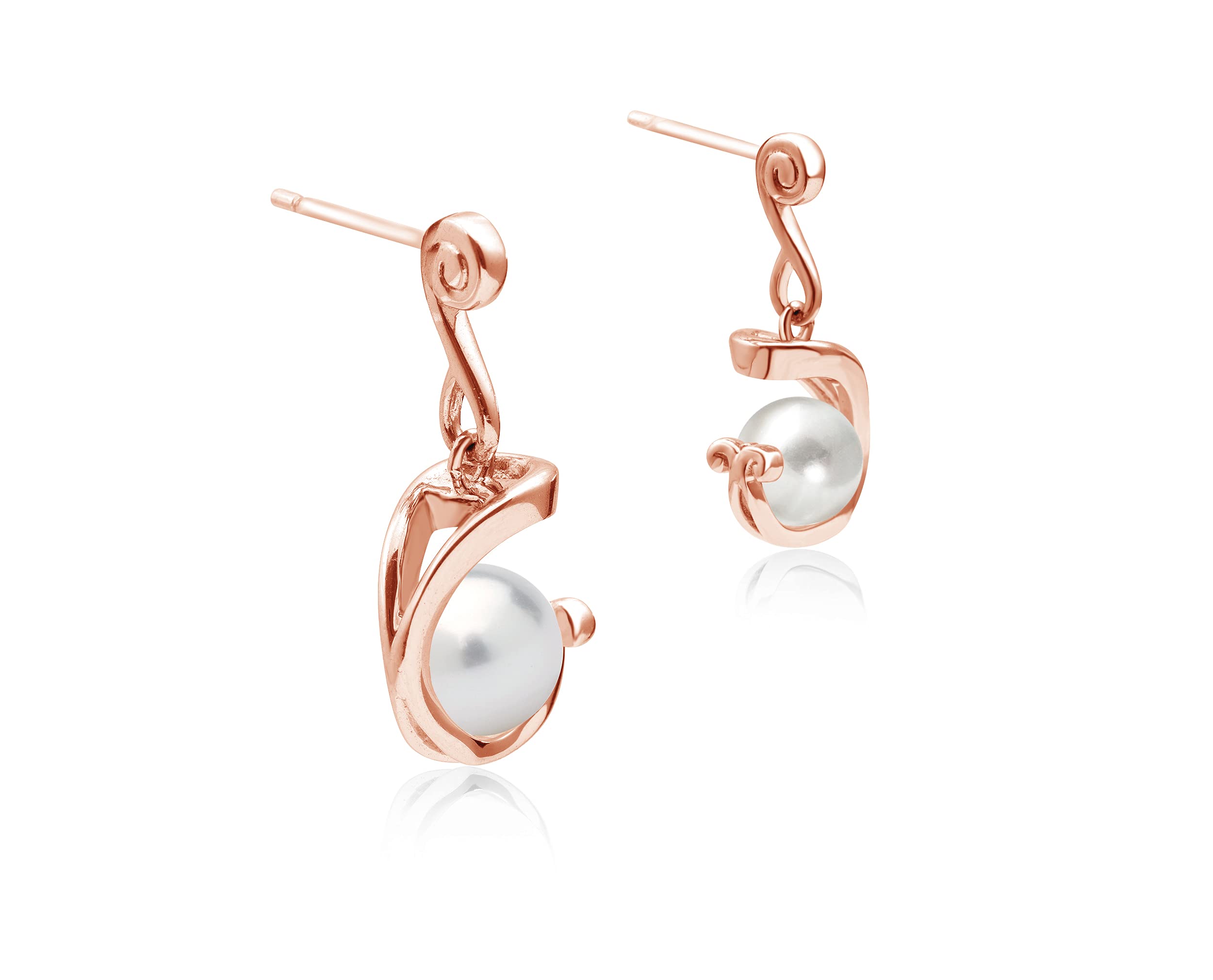Round Pearl Drop Dangle Earrings - June Birthstone Rose Gold Ball Earrings for Women - Perfect for Everyday Wear, Weddings & Special Occasions