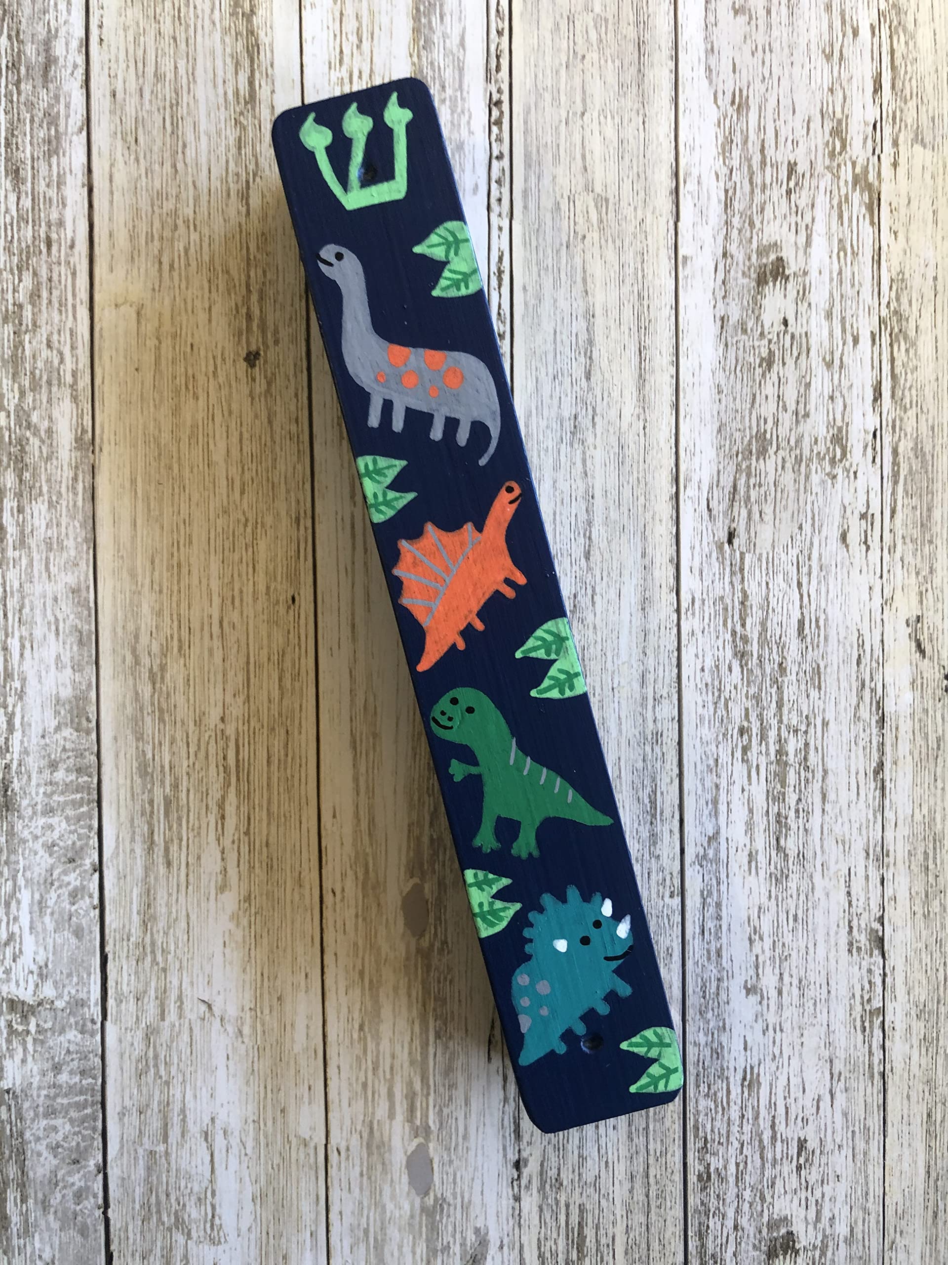 Dinosaur Mezuzah Scroll Case for Kids - Navy Blue Jewish Gift with Kosher Scroll Included | Perfect for Children's Rooms, Bar/Bat Mitzvah & Birthday Presents