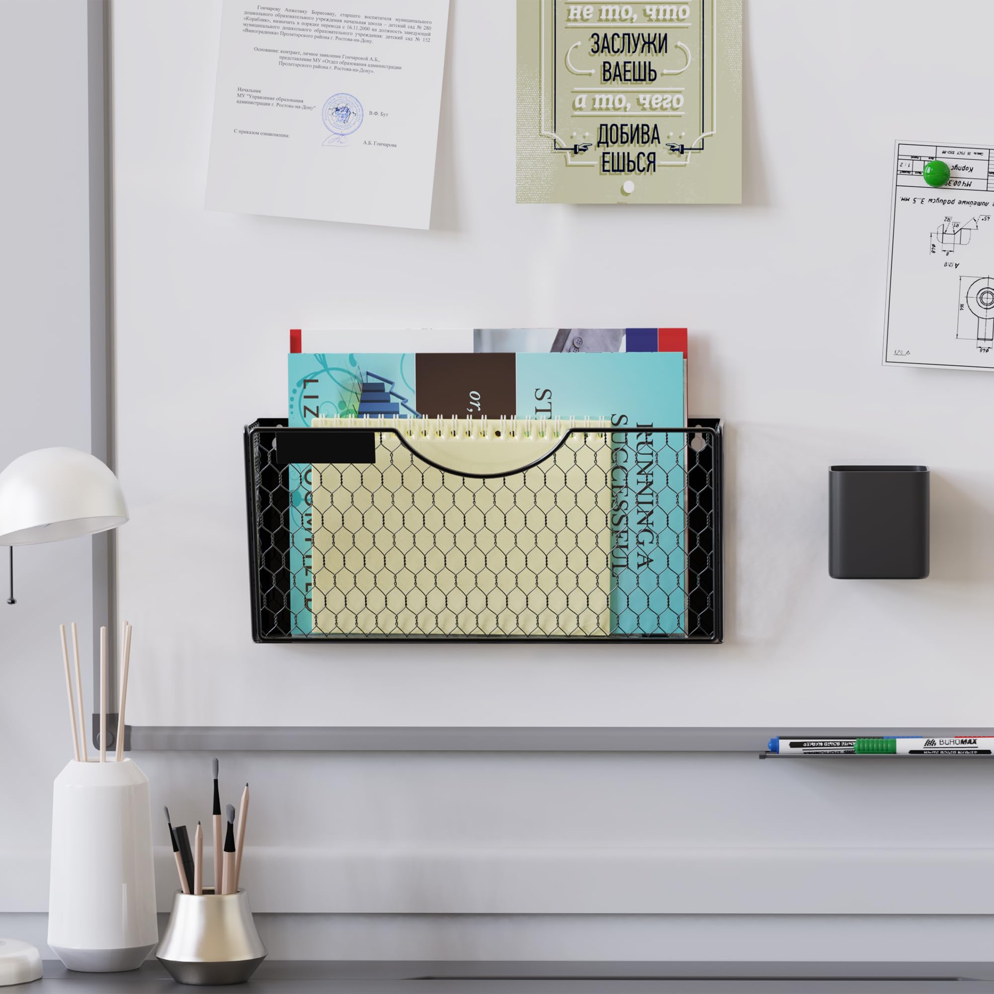 1-Tier Magnetic File Holder for File Cabinets, Refrigerator & Whiteboard - Black Magnetic Folder & Paper Organizer (2 Pack) - Perfect for Office, Home & Classroom Organization