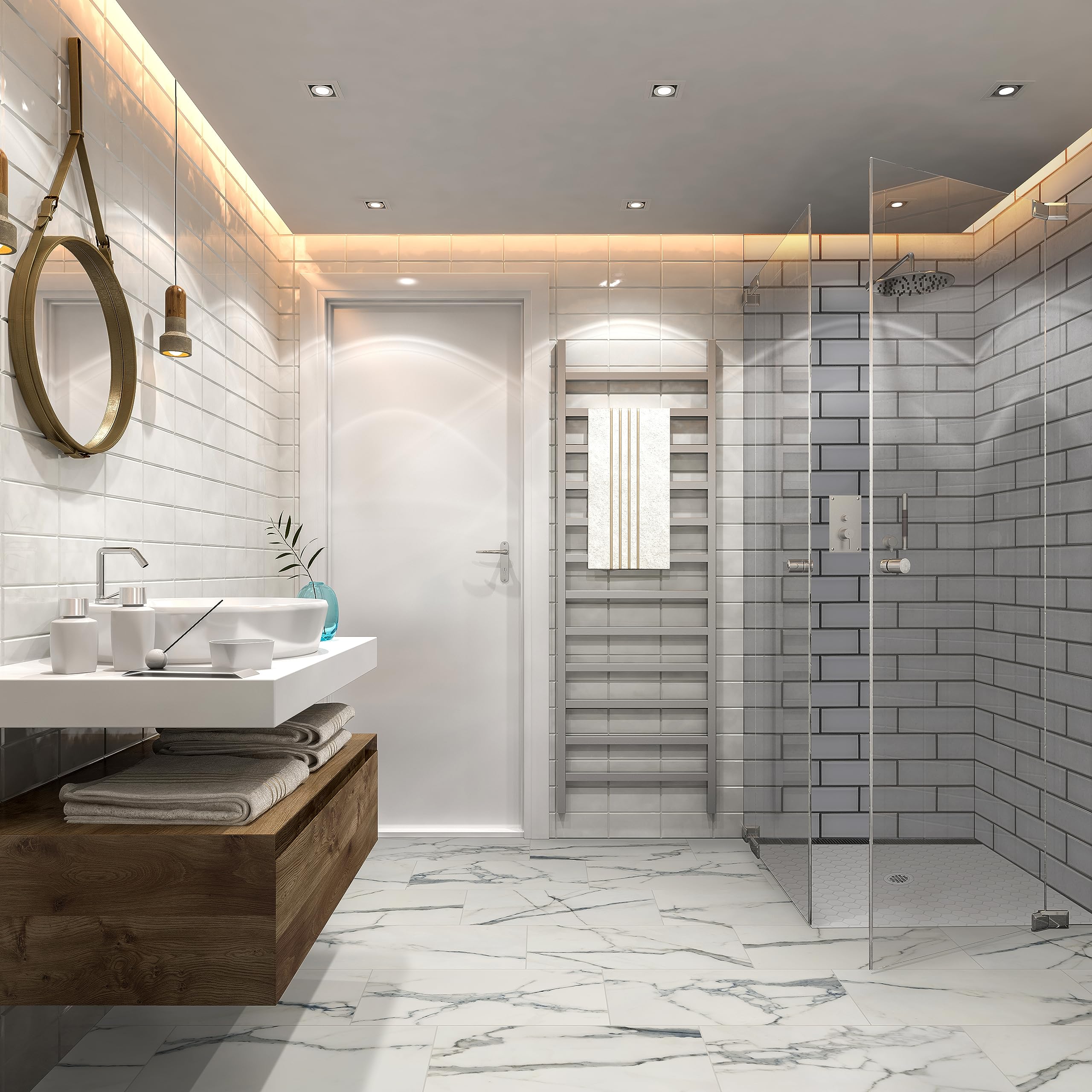 MSI Ice Bevel 4x12 Inch White Beveled Glass Subway Tile - Kitchen Backsplash, Bathroom & Shower Wall Tile - Cool White Mosaic for Modern Home Decor (Perfect for Kitchen Renovation, Bathroom Upgrade & Spa-like Shower Design)