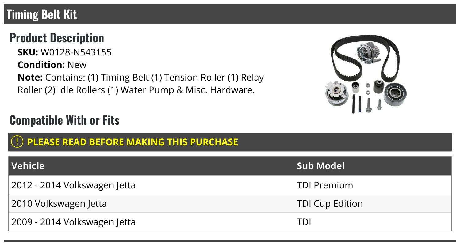 High-Quality Timing Belt Kit with Water Pump for 2009-2014 Volkswagen Jetta TDI - Perfect for Engine Maintenance & Performance Upgrade
