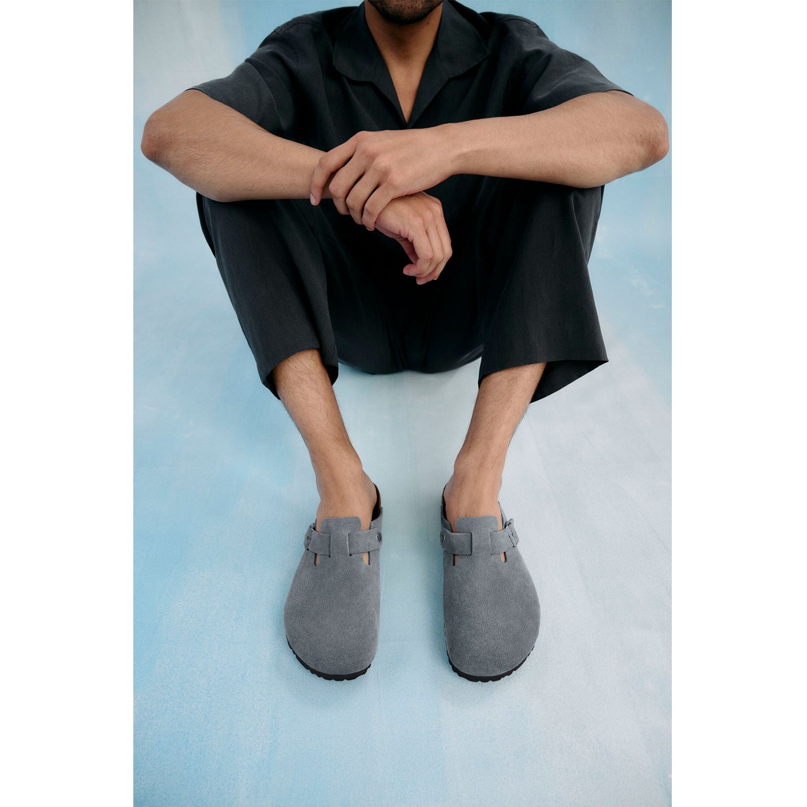 Birkenstock Boston Clog for Men - Comfortable Suede Slip-On Shoes in Basalt Gray | Perfect for Casual Wear, Home & Office