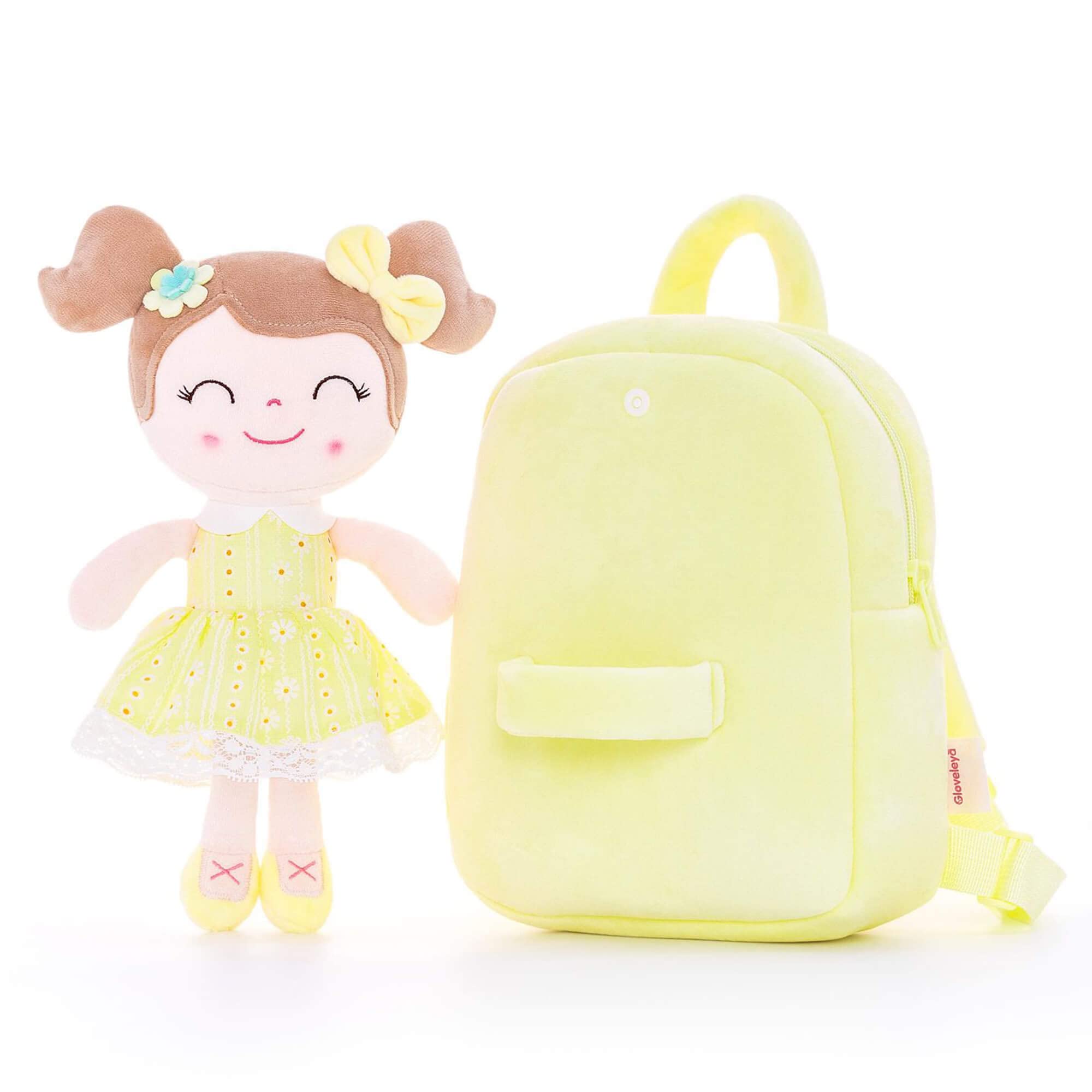 Gloveleya Soft Plush Kids Backpack for Toddler Girls - 9 Inch Cute Spring Doll Toy Backpack (Yellow) - Perfect for Preschool, Daycare & Travel Accessories