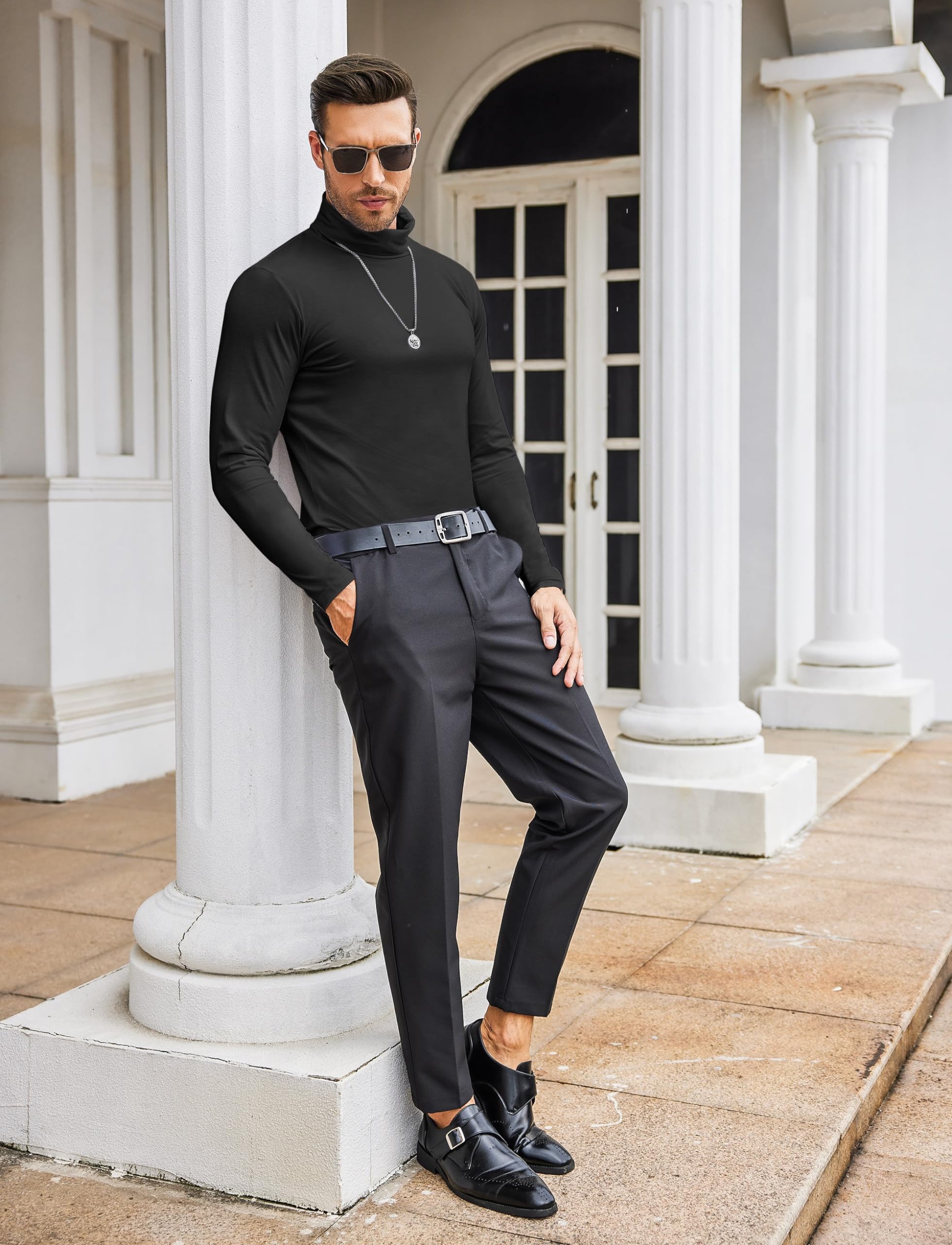 COOFANDY Men's Slim Fit Turtleneck T-Shirt - Lightweight Cotton Pullover Sweater for Casual Wear | Office, Date Night & Fall Layering Essential