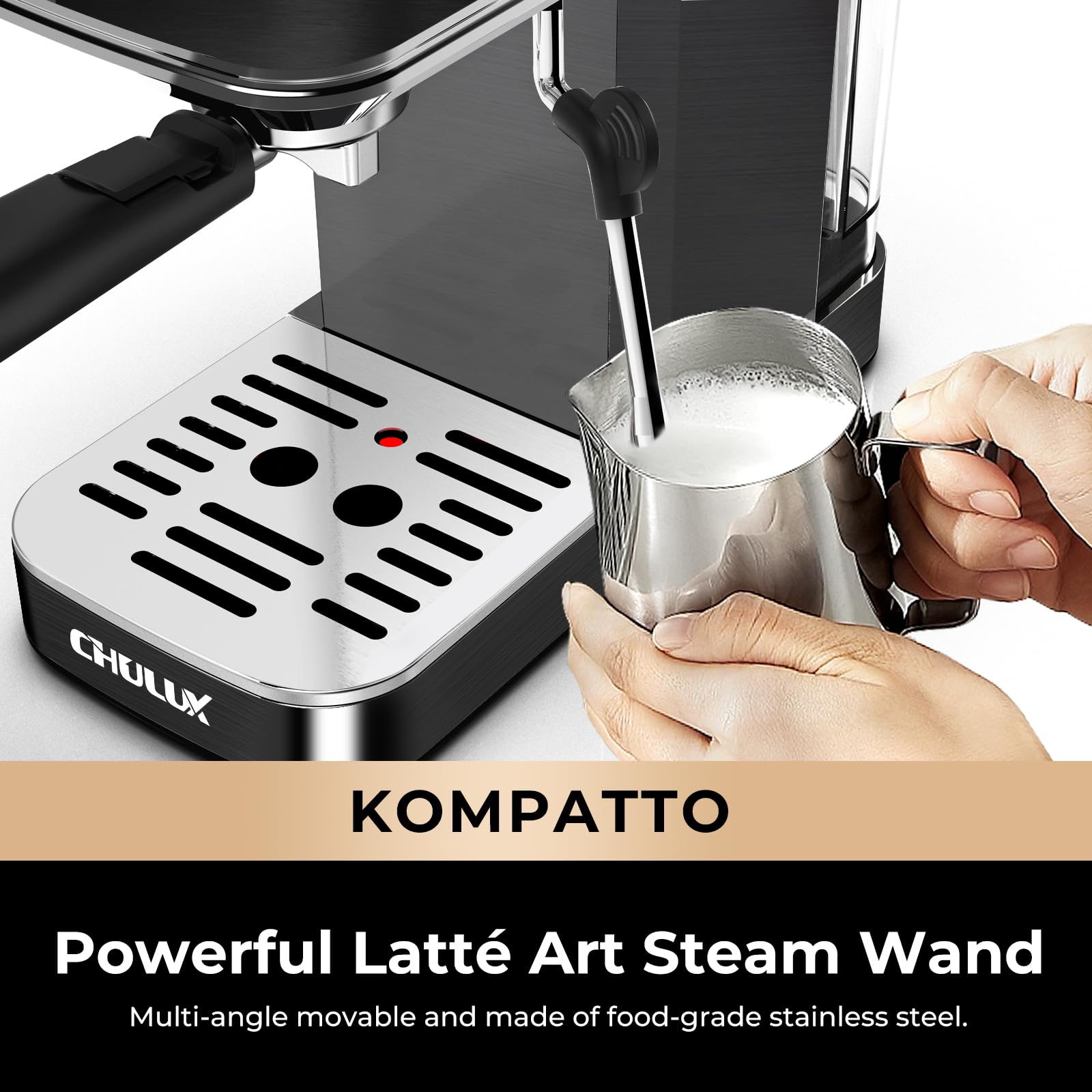 CHULUX Compact Espresso Machine with 12oz Stainless Steel Milk Pitcher - Perfect for Home Baristas & Small Coffee Shops