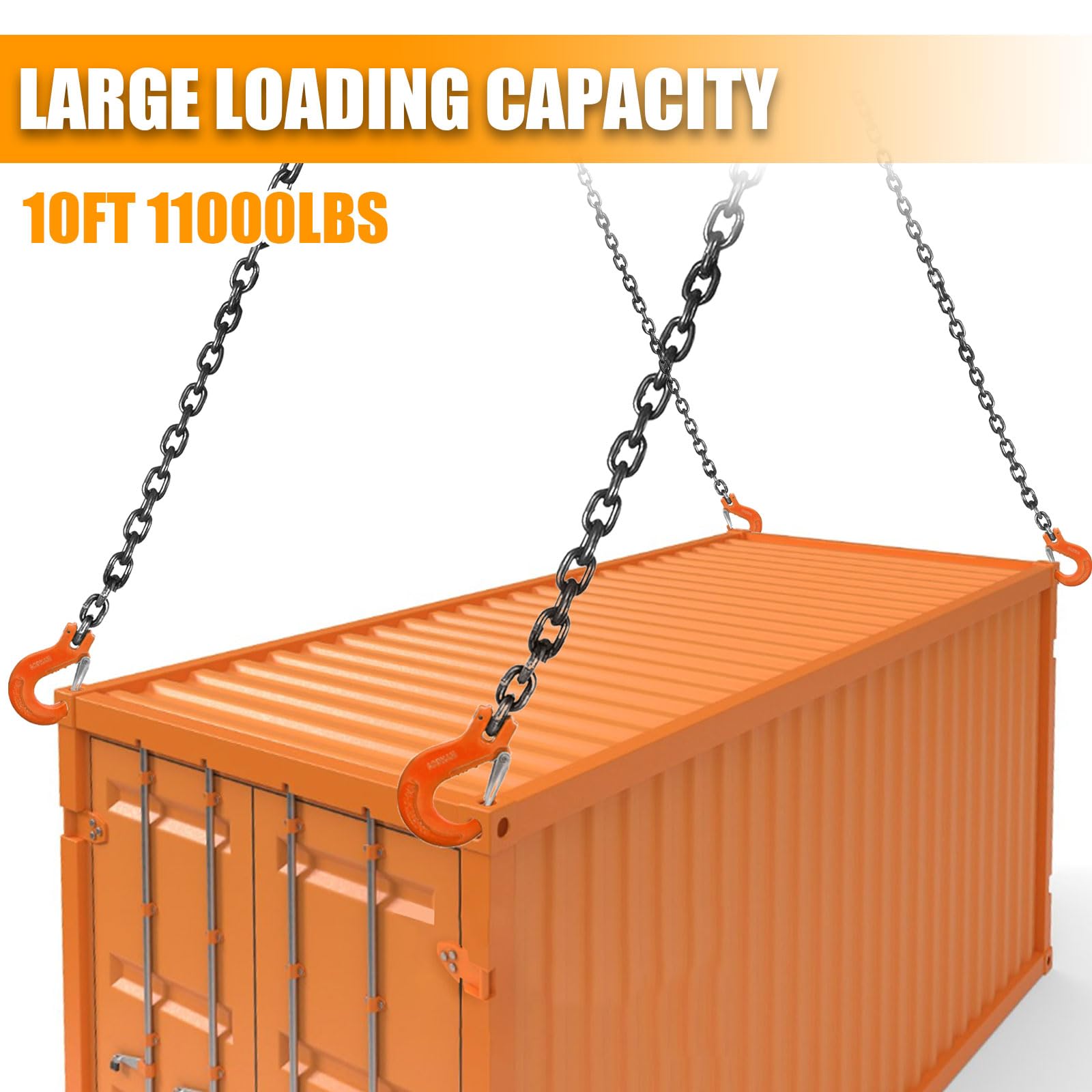 10Ft 4-Way 5/16 Inch 11000lbs Heavy Duty Lift Chain Sling with Hooks - 5 Ton Capacity for Construction, Towing & Industrial Material Handling