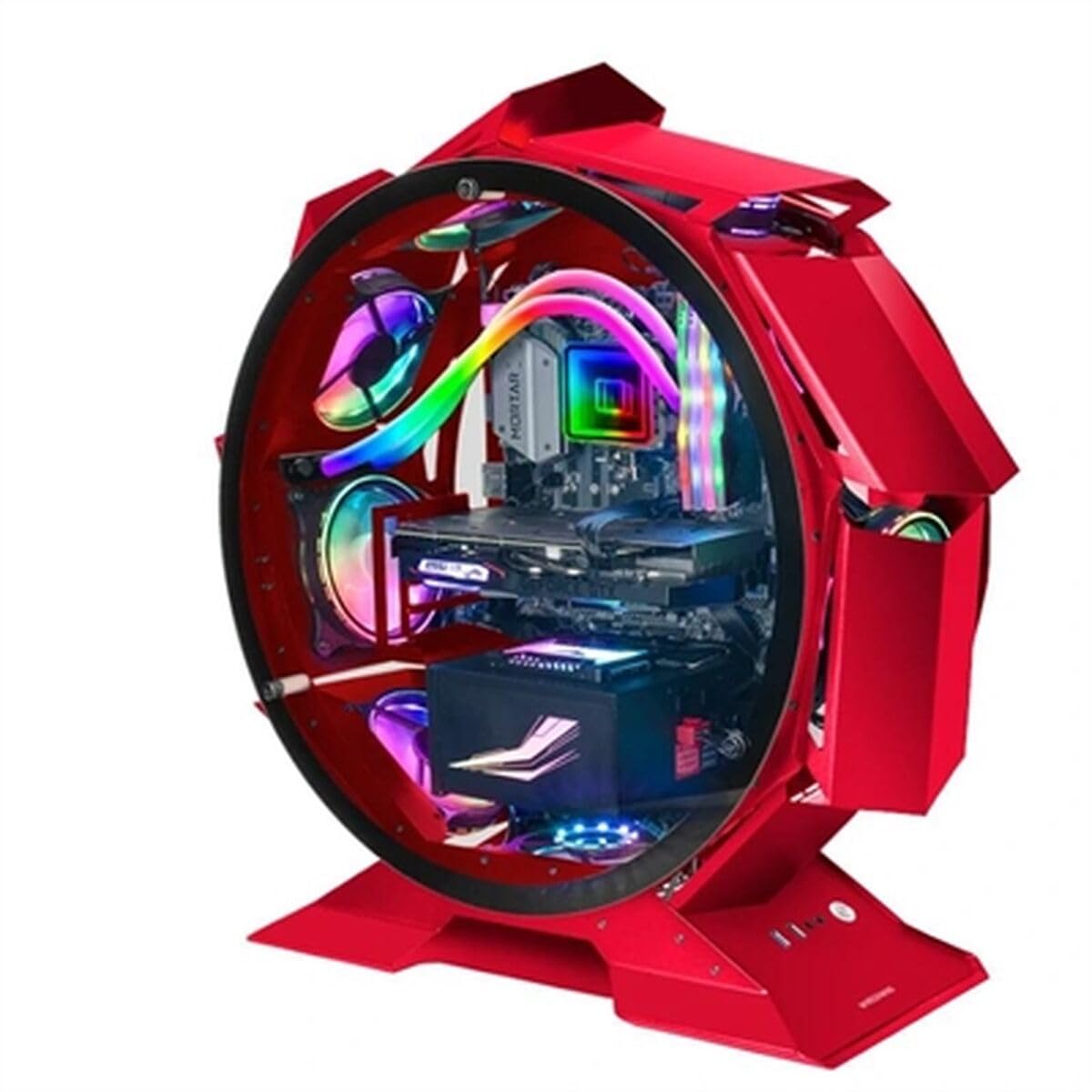 Mars Gaming MCORB Red Micro-ATX XL Gaming PC Case - Custom Circular Design with Tempered Double Glass Panels for Enhanced Cooling & RGB Lighting | Perfect for Compact Gaming Setups, Streaming Battlestations & Custom PC Builds