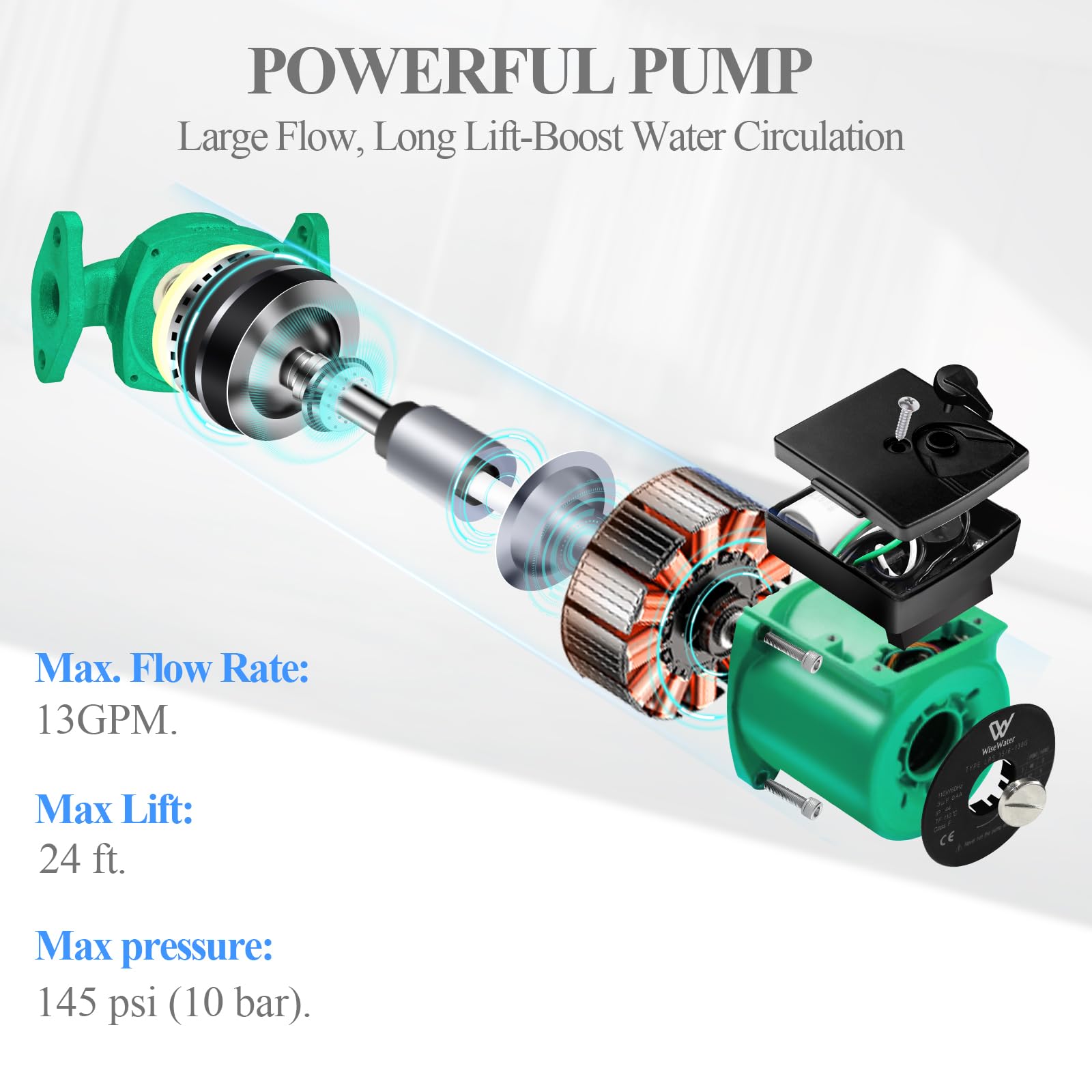 AB WiseWater 130W 13 GPM Hot Water Recirculating Pump with 3 Speed Switch - 1