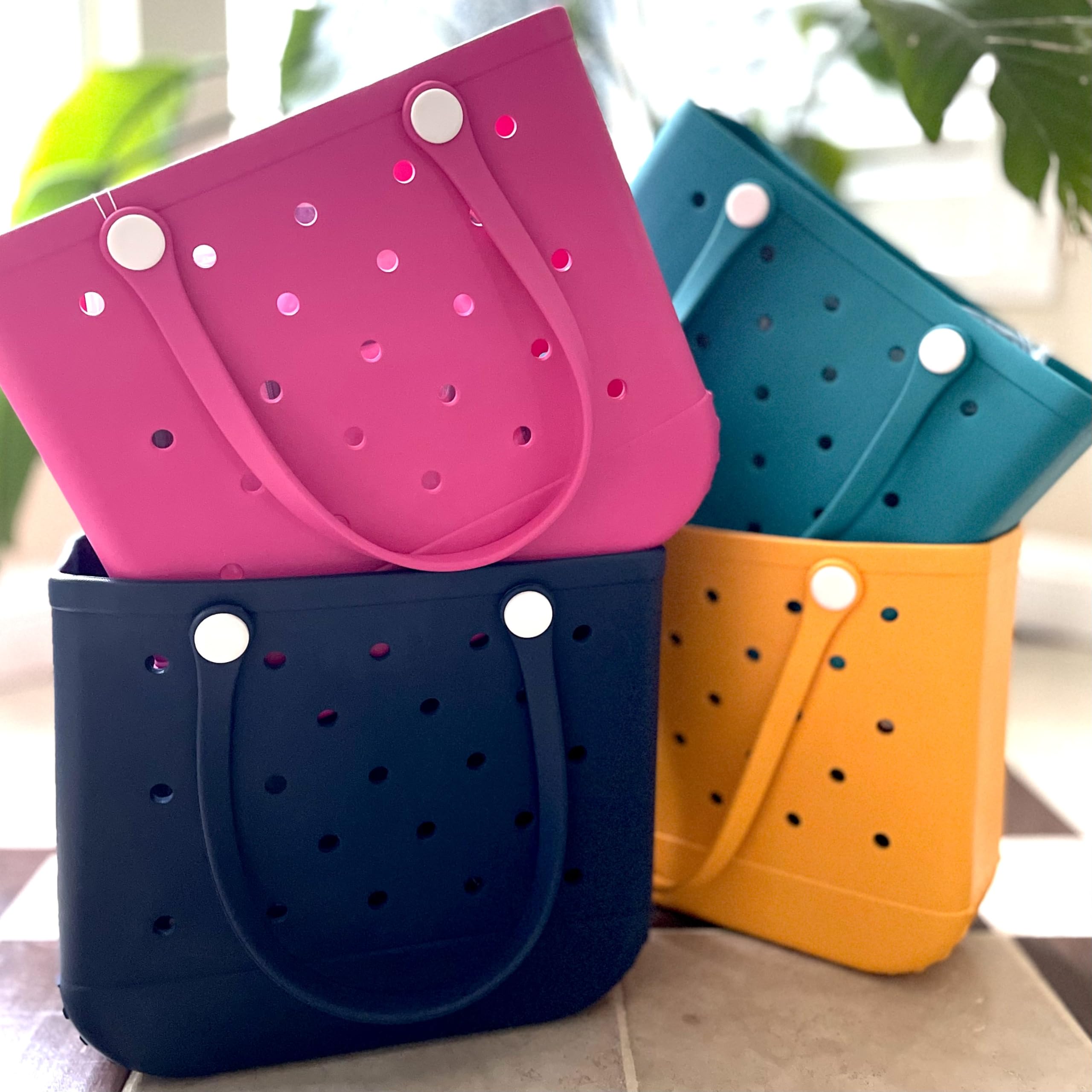 Waterproof Outdoor Rubber Tote Bag - Fashionable Beach Pool Camping RV Travel Tote with Bonus Accessory Pouches | Perfect for Swimming, Picnics, Vacation & Summer Adventures
