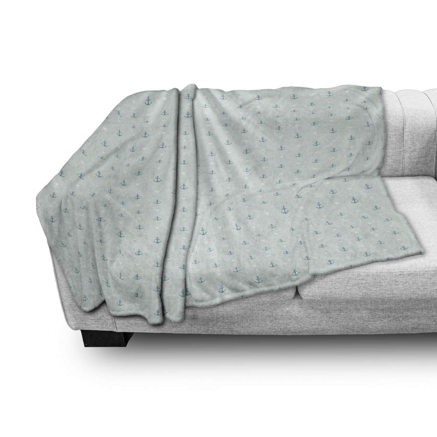 Ambesonne Anchor Throw Blanket - Soft Flannel Fleece Blanket with Small Anchors & Hearts Design, 50