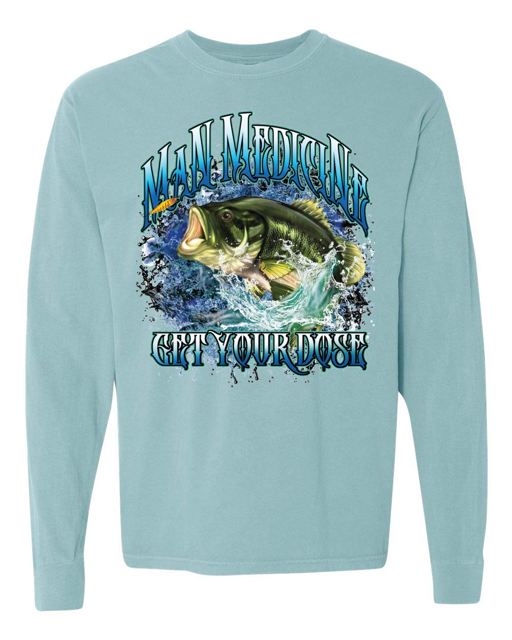 Men's Bass Fishing Long Sleeve T-Shirt | Garment-Dyed Washed Look | Comfortable Performance Shirt for Fishing Enthusiasts | Perfect for Outdoor Adventures & Casual Wear