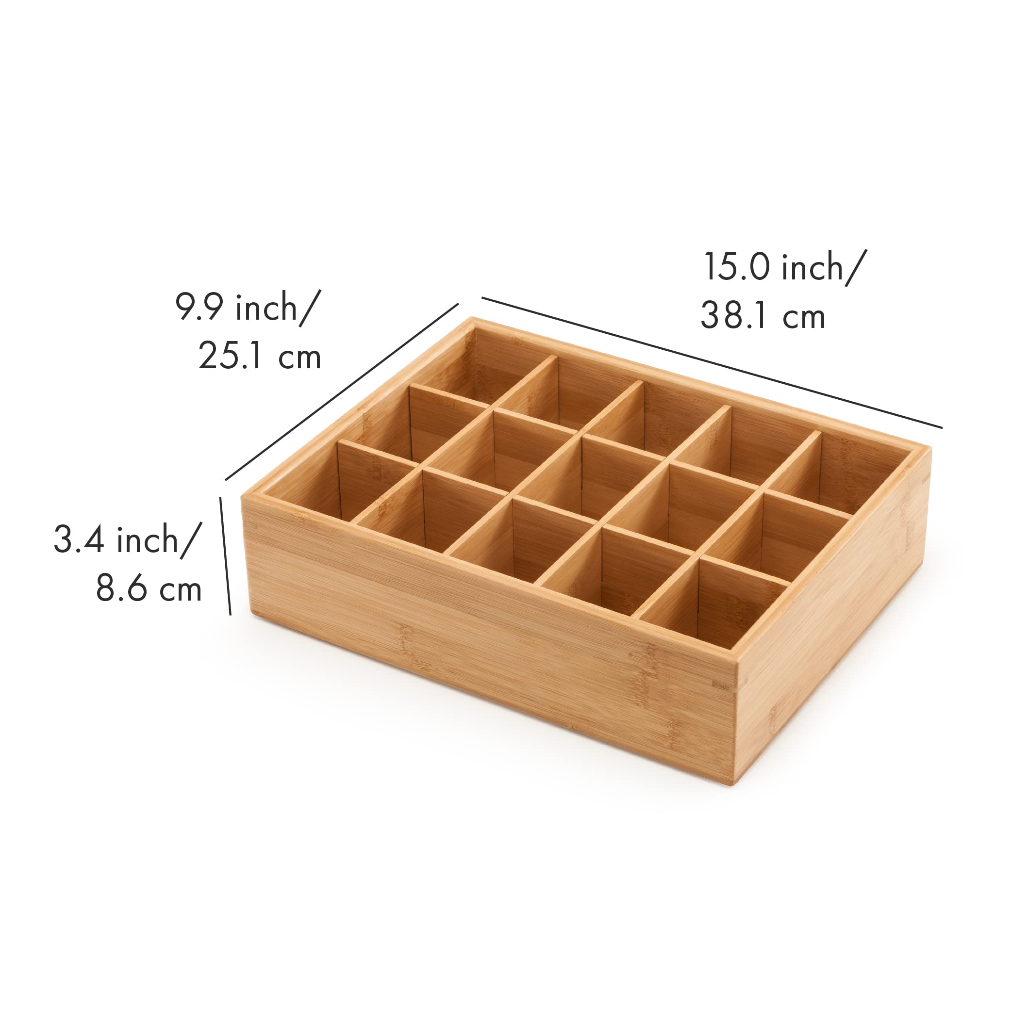 GOBAM Bamboo Drawer Organizer - 15 Compartment Storage Box for Belts, Ties, Bras, Underwear, Socks & Jewelry | Closet & Dresser Organization | Natural Wood Home Storage Solution for Bedroom & Bathroom