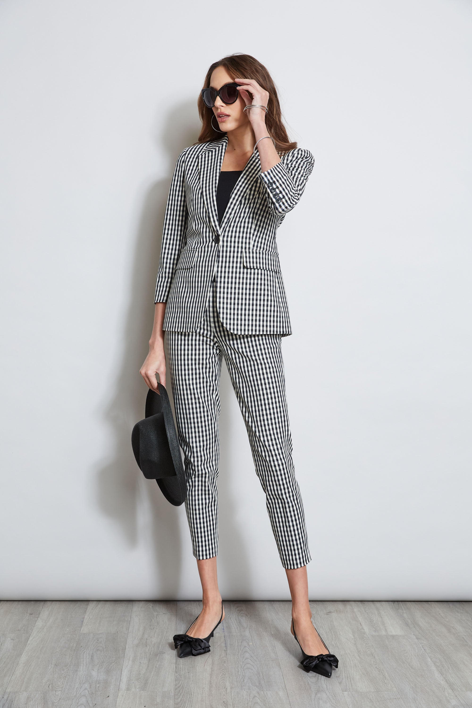 Stylish Gingham Blazer E302N104 in Classic Black & White - Perfect for Office Wear, Business Meetings & Formal Occasions