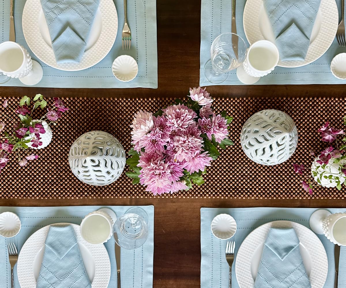 Premium Blue Cotton Placemats Set of 6 - Double Hemstitched, Washable & Soft Woven Table Mats for Kitchen & Dining (13x18 Inches) - Perfect for Everyday Meals, Dinner Parties & Holiday Decor